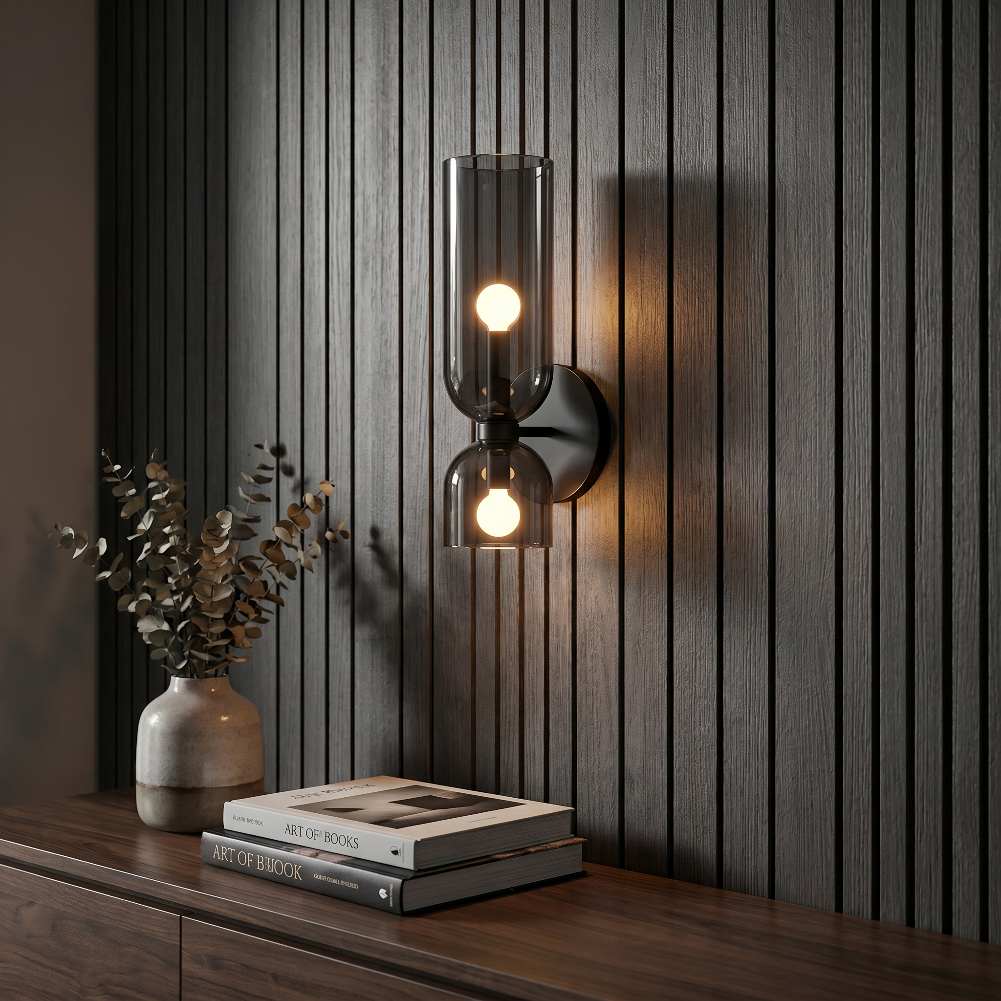 Double Shade Glass Wall Lamp, Iron, E14, Gray, White, or Clear