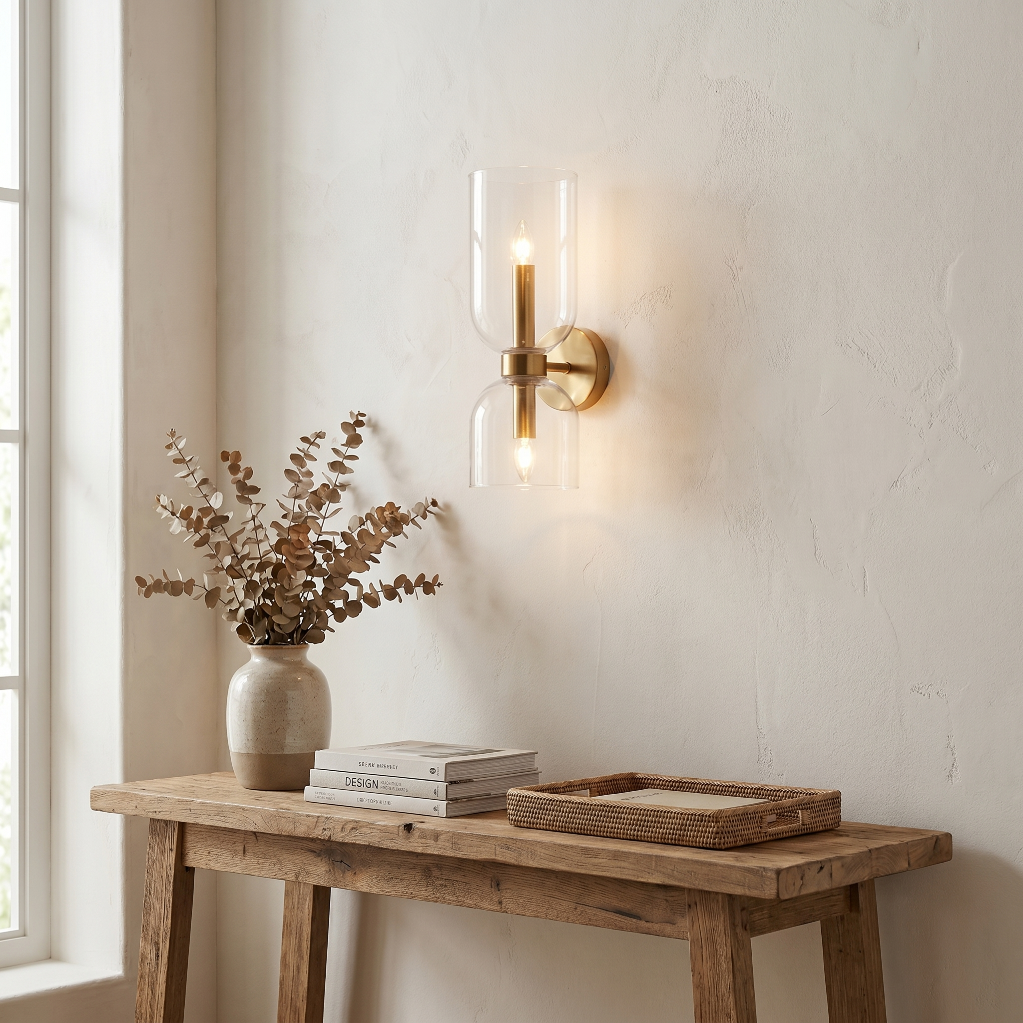 Double Shade Glass Wall Lamp, Iron, E14, Gray, White, or Clear