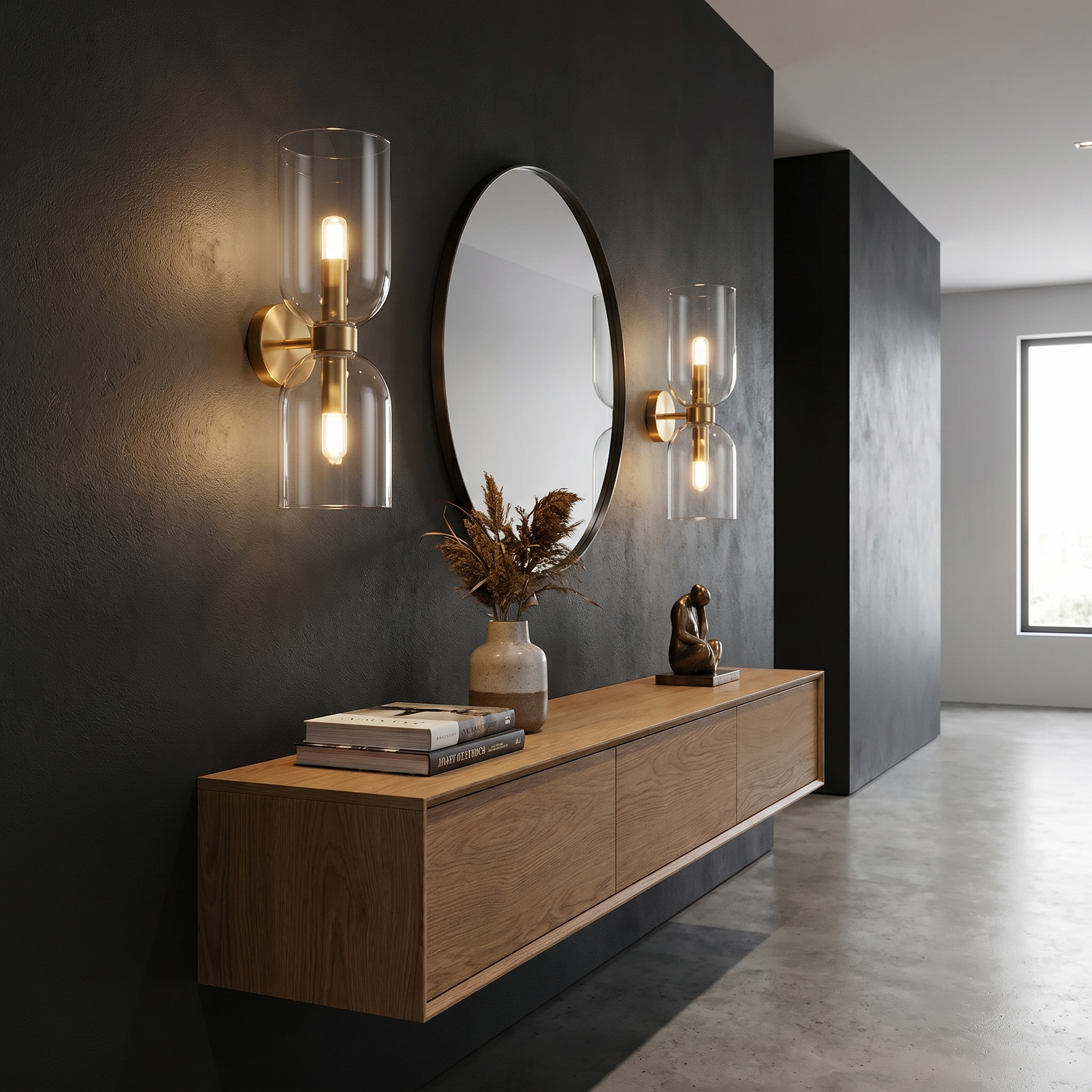 Double Shade Glass Wall Lamp, Iron, E14, Gray, White, or Clear