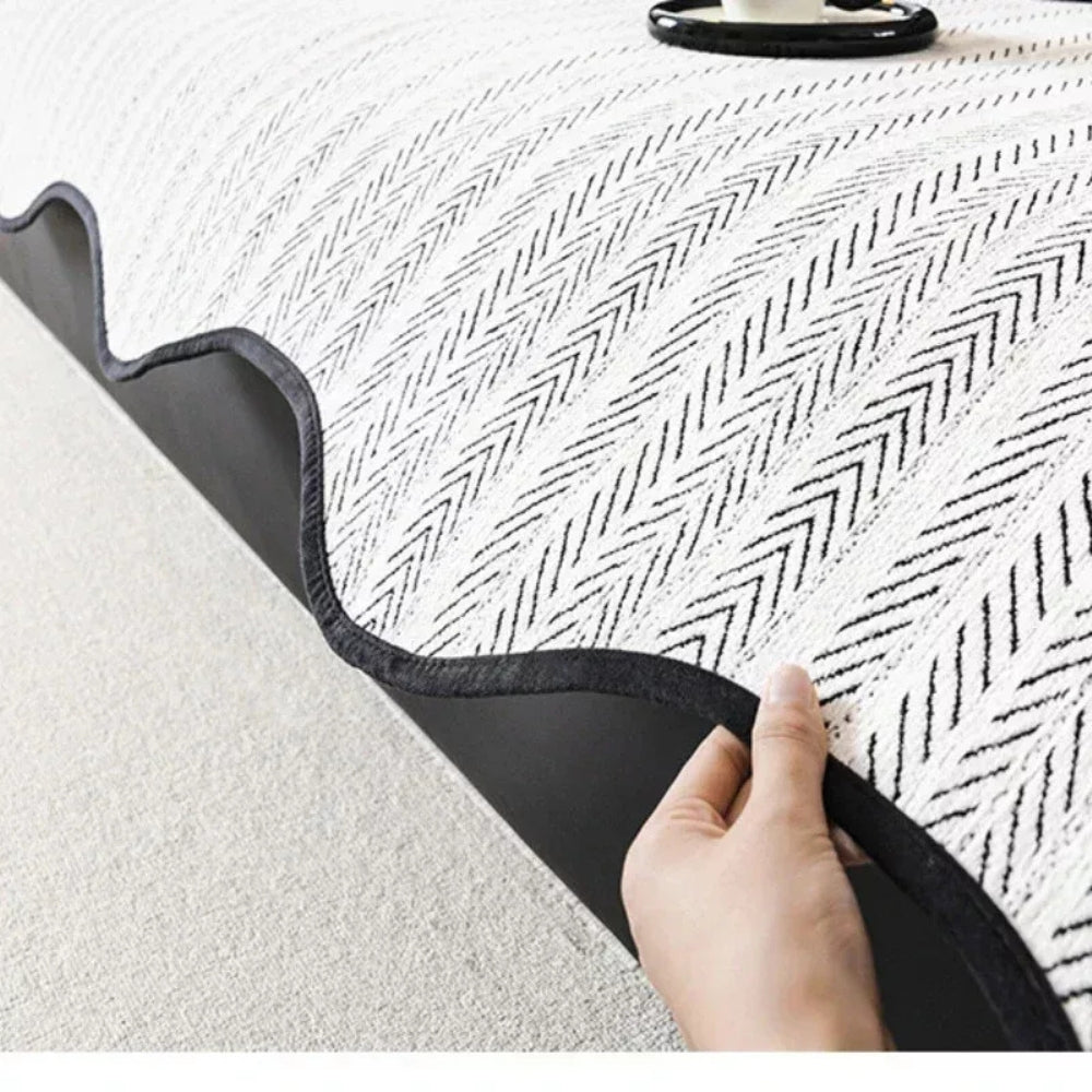 Elowen Herringbone Sofa Cover, Scalloped Edge Microfiber