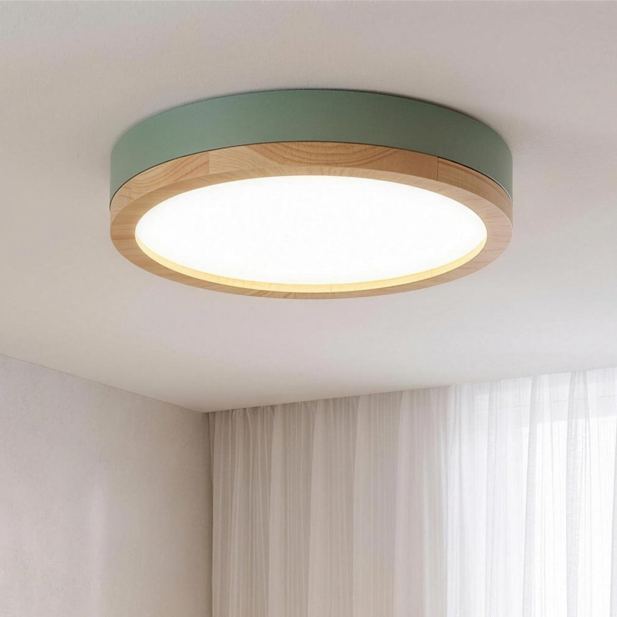 Green Eila round ceiling light in a bright living room