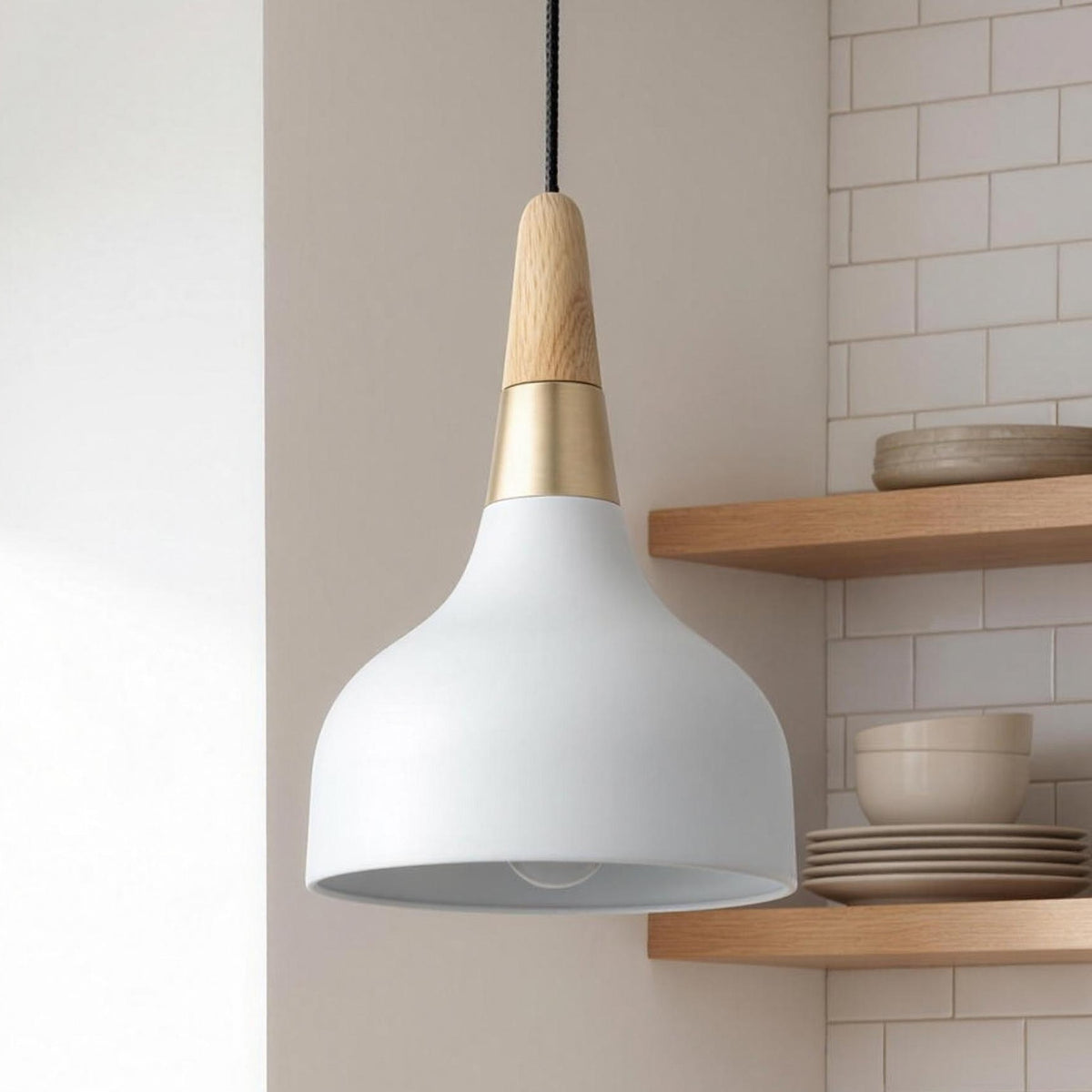 White Eira pendant light over a kitchen island