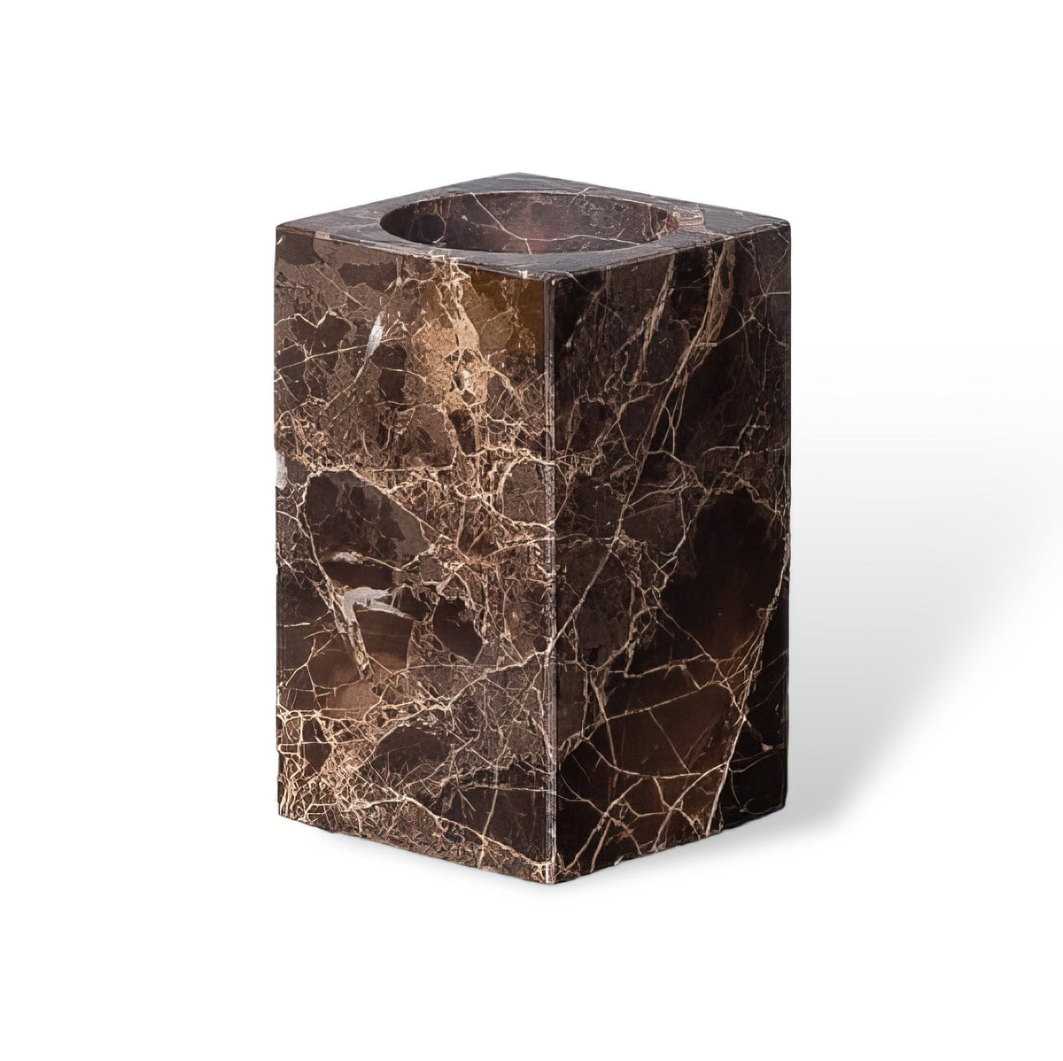 Emperador marble toothbrush holder, square on white