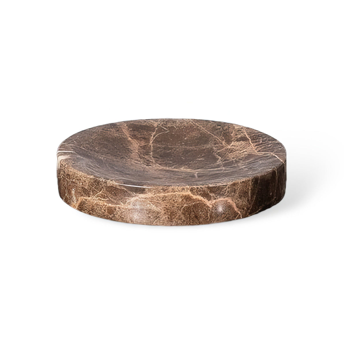 Emperador marble soap dish, round on white
