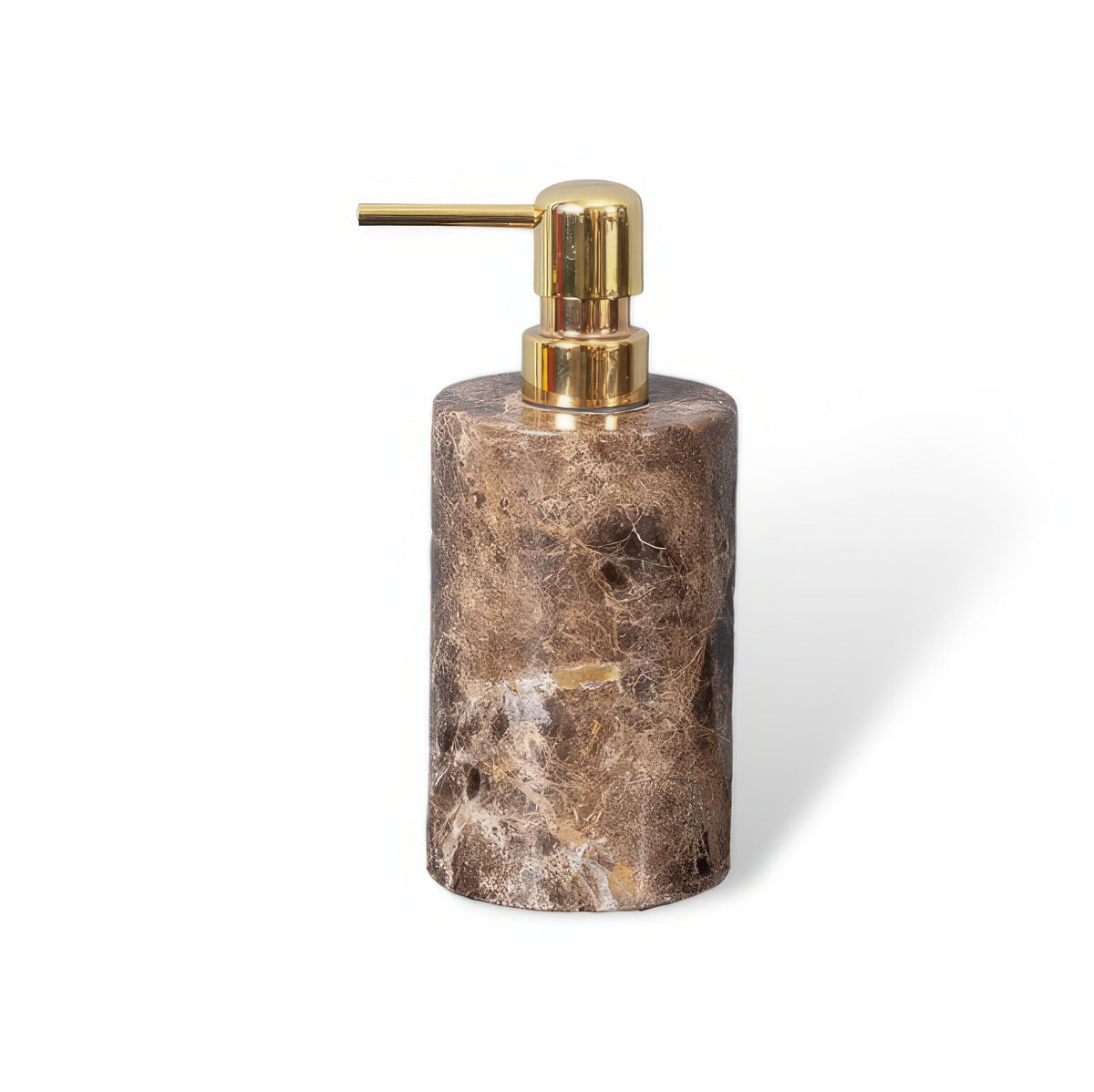 Emperador marble soap dispenser, round, gold on white