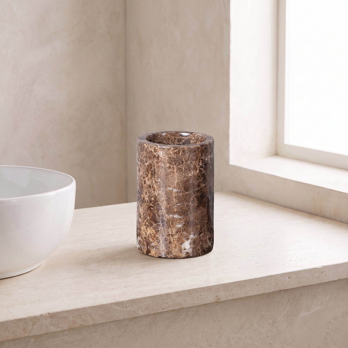 Emperador marble toothbrush holder, round
