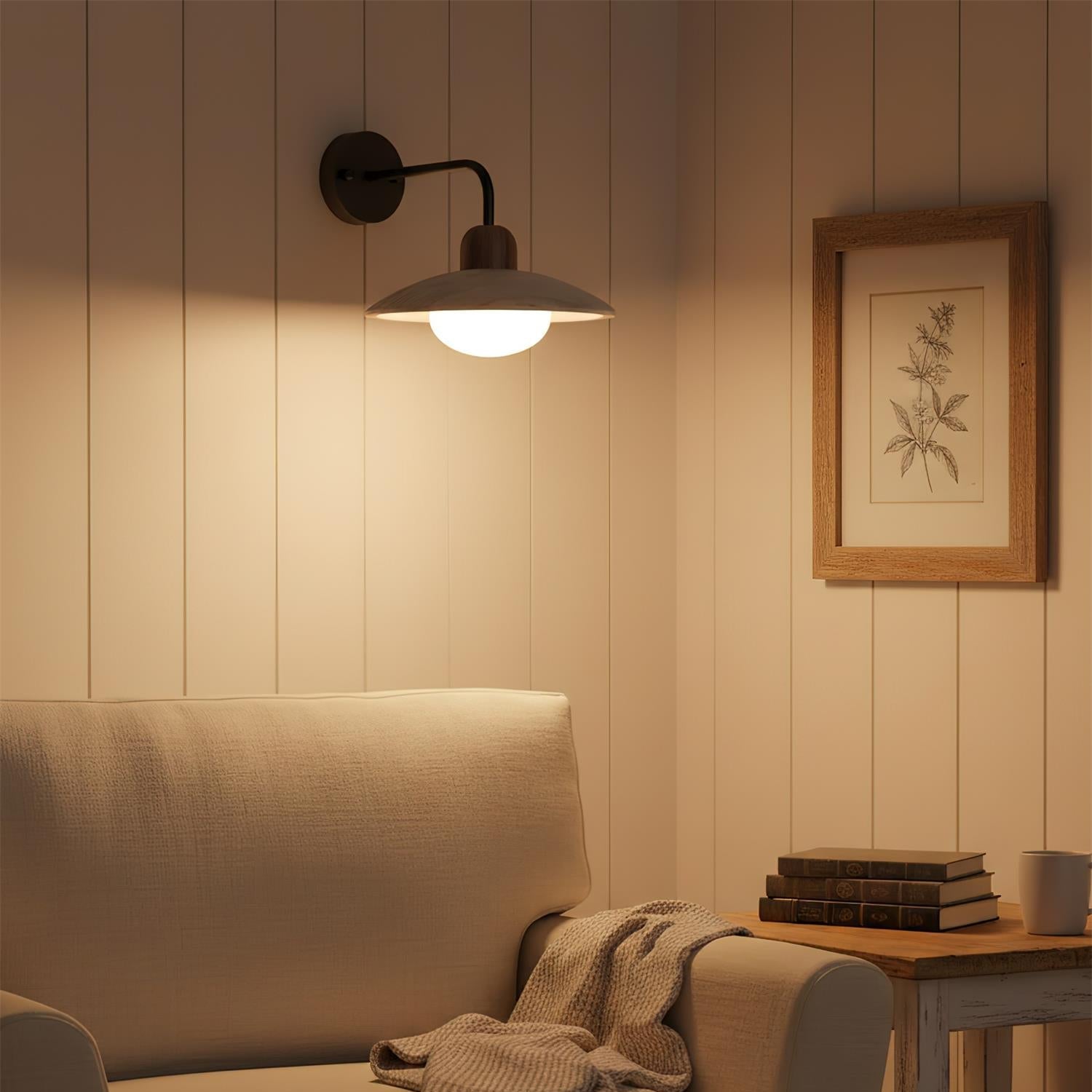 Elowen Travertine Wall Lamp, Gold Arm, Dimmable