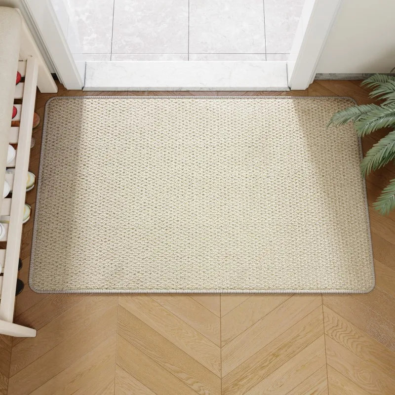 Faux jute door mat in cream inside a front door