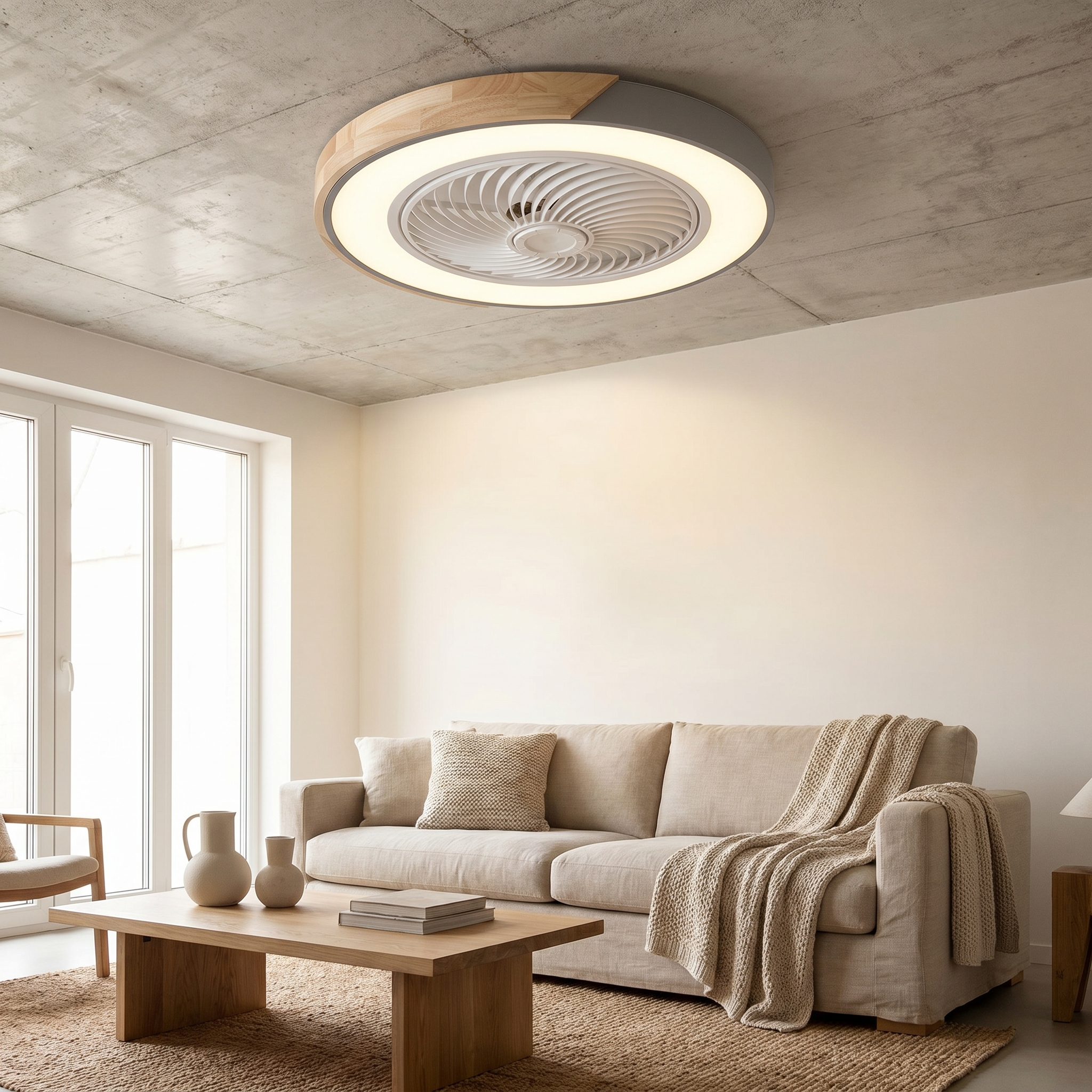 Flush Ceiling Fan with Light, Remote, 36W LED, PMMA and Iron, Dimmable