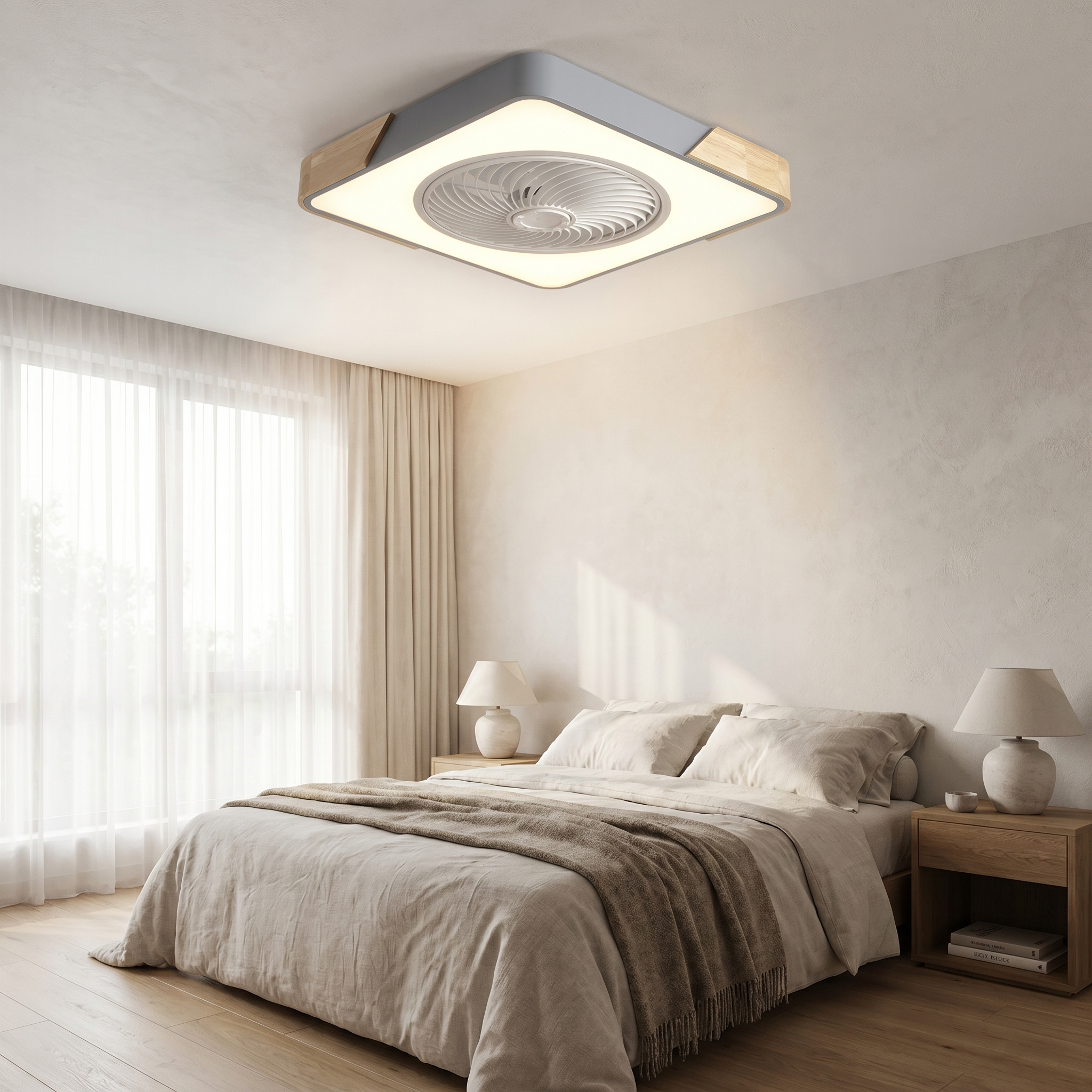 Flush Ceiling Fan with Light, Remote, 36W LED, PMMA and Iron, Dimmable