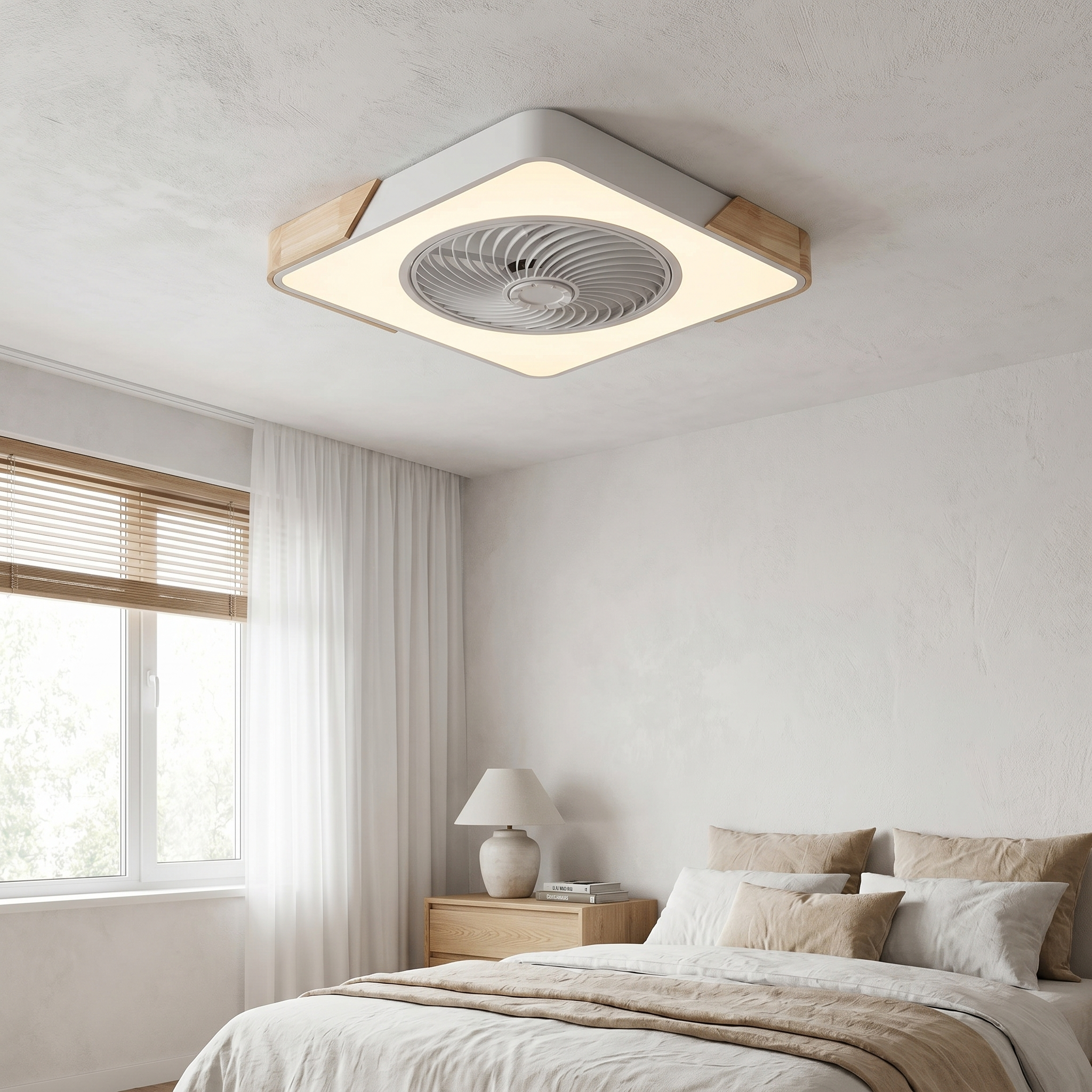 Flush Ceiling Fan with Light, Remote, 36W LED, PMMA and Iron, Dimmable