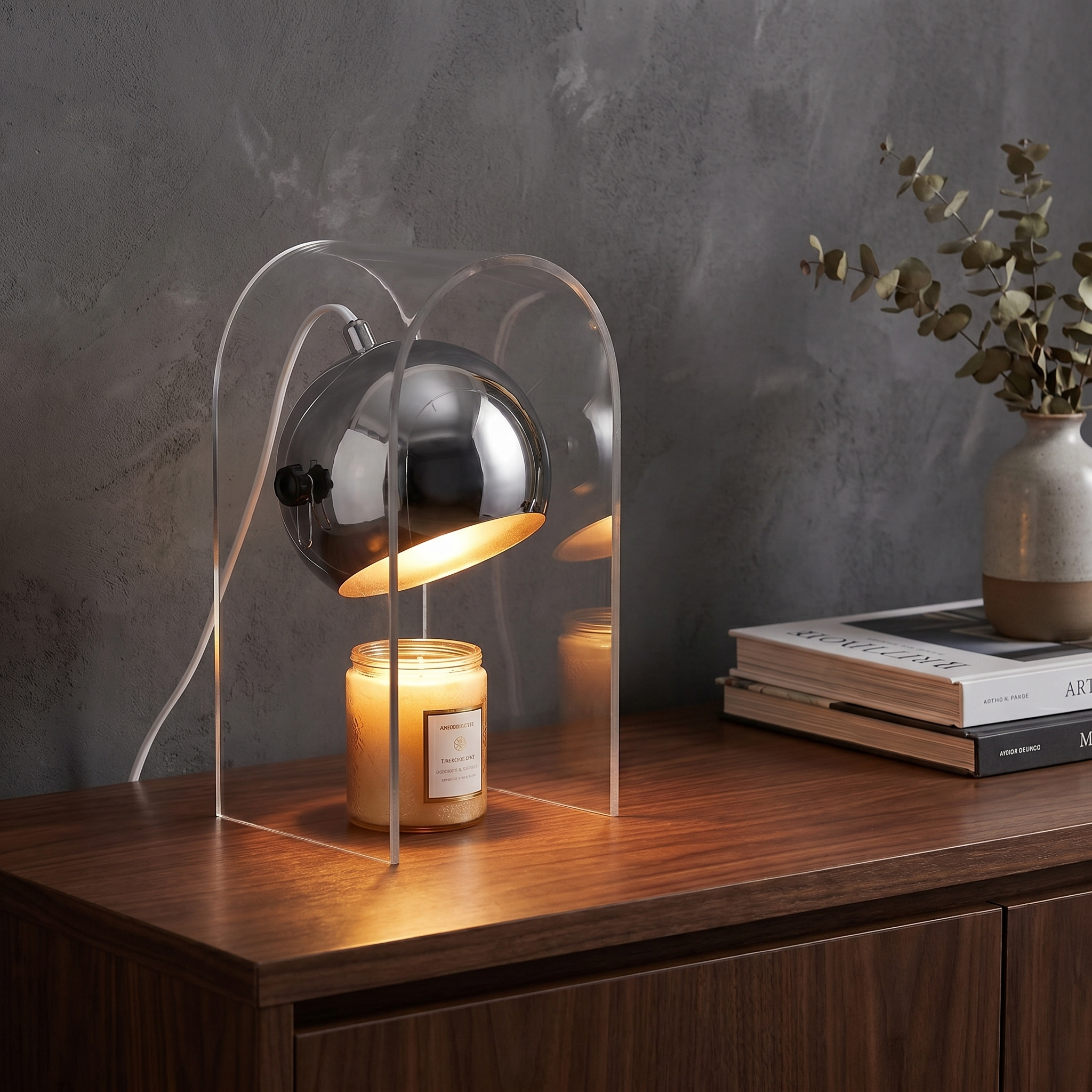 Frosted Glass Candle Warmer Lamp, Acrylic and Glass, Halogen, 90-260V, AC
