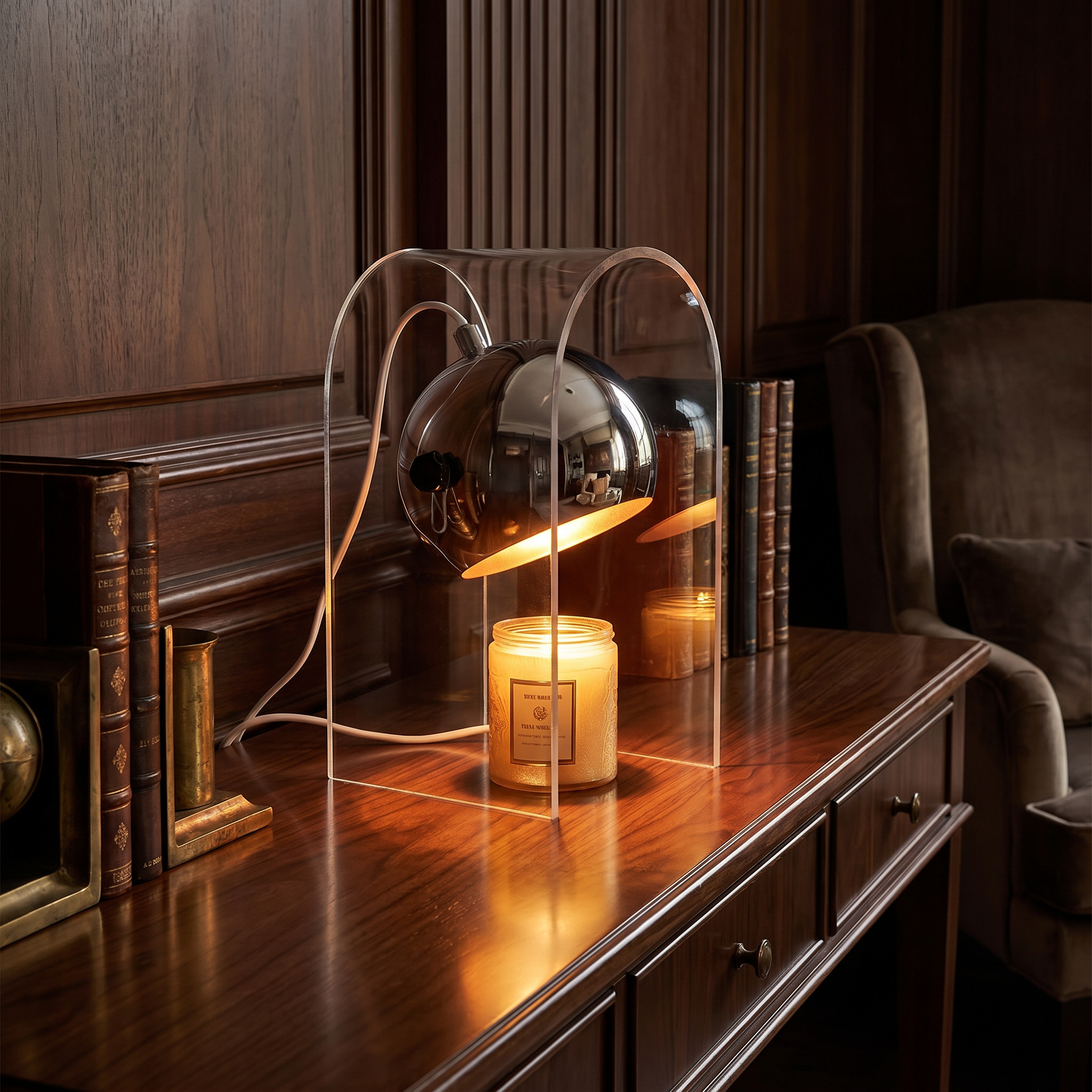 Frosted Glass Candle Warmer Lamp, Acrylic and Glass, Halogen, 90-260V, AC