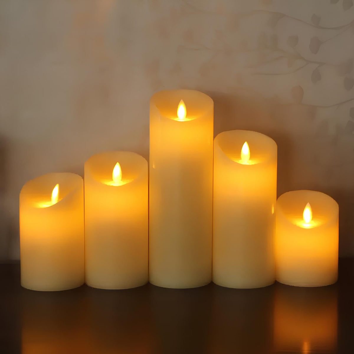 Classic flameless pillar candles in five heights