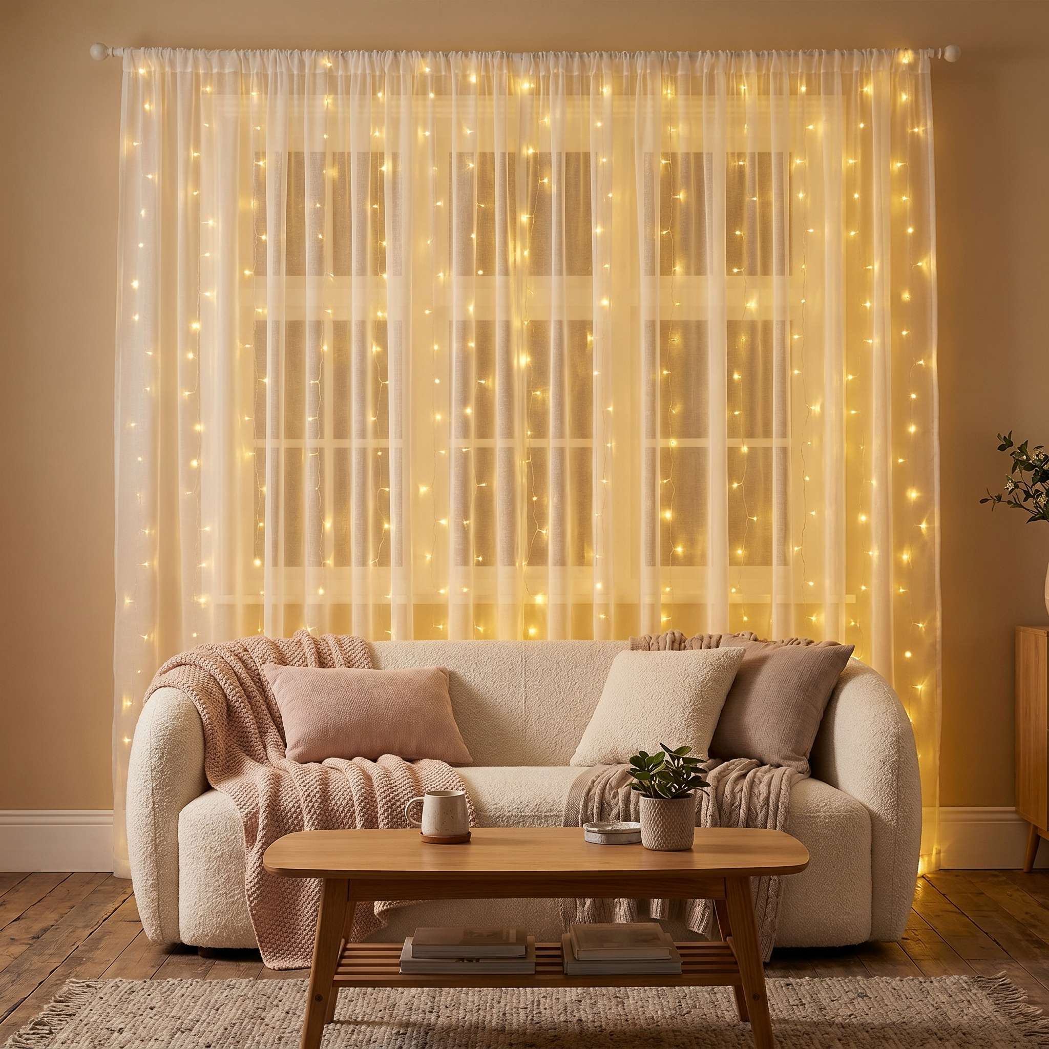 Fairy Light Curtain, 8 Modes, IP65, Warm White LED, USB, 3m Wide