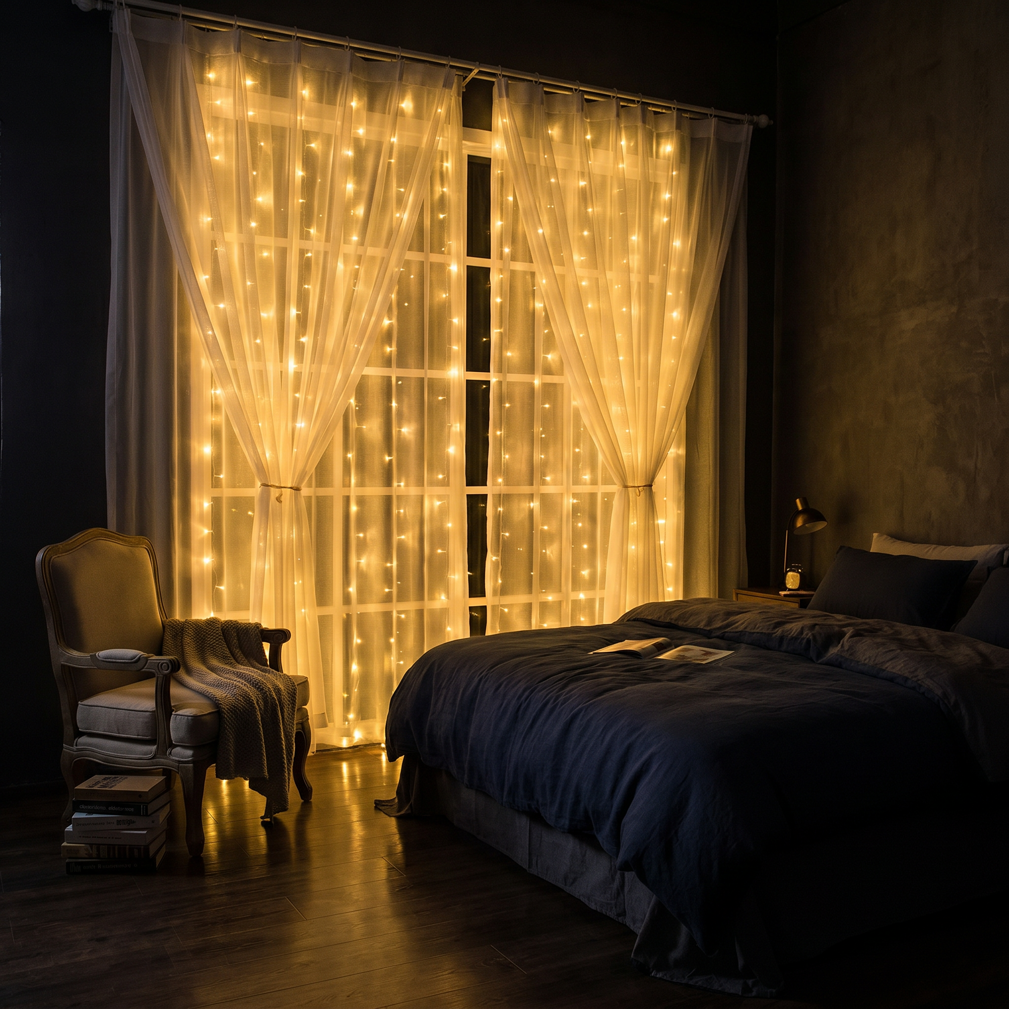 Fairy Light Curtain, 8 Modes, IP65, Warm White LED, USB, 3m Wide