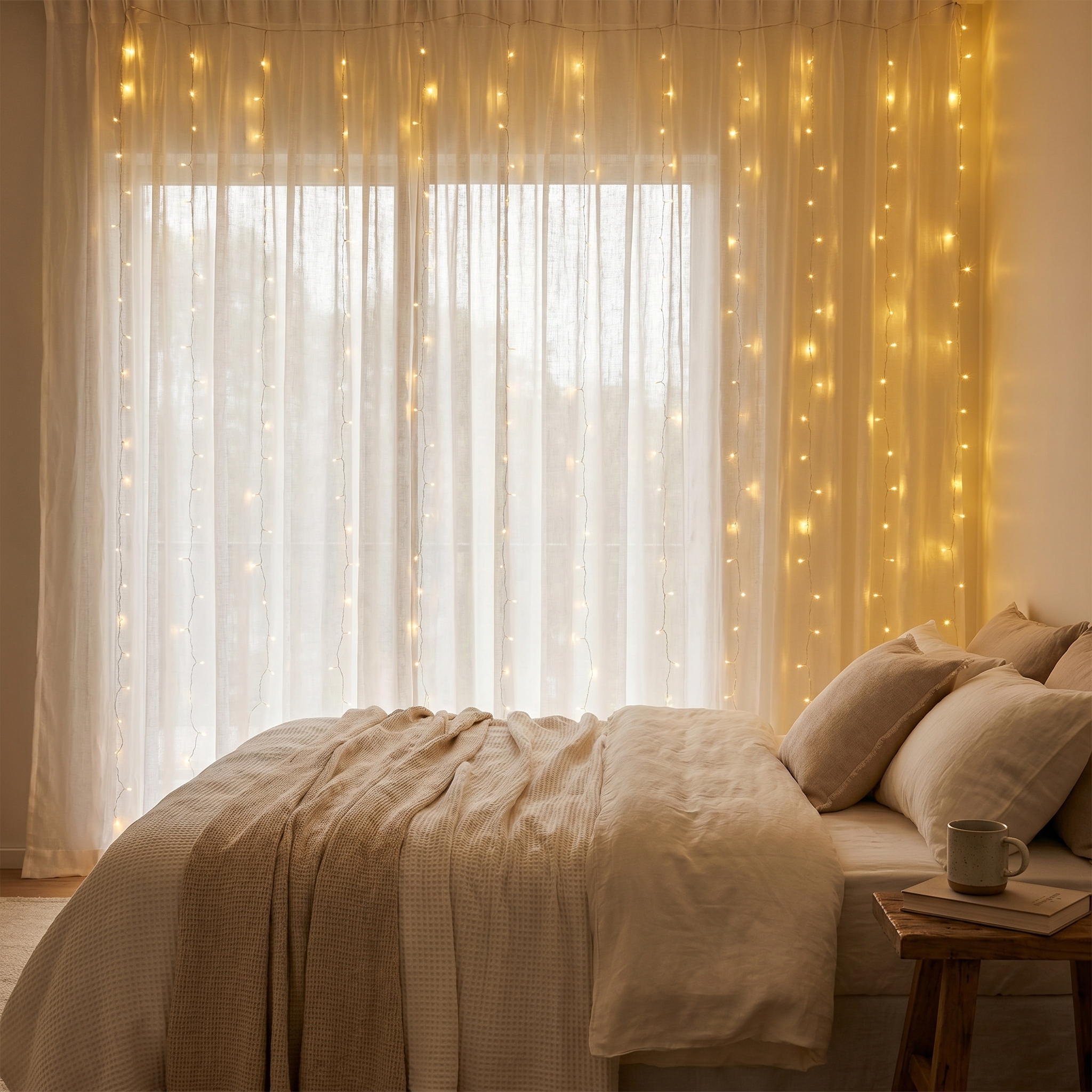 Fairy Light Curtain, 8 Modes, IP65, Warm White LED, USB, 3m Wide