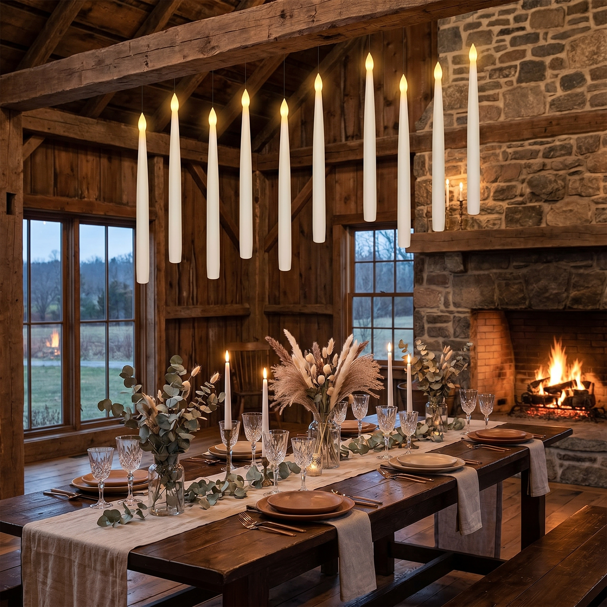 Floating LED Candles, Magic Wand Remote, Flameless, PP, Set of 10