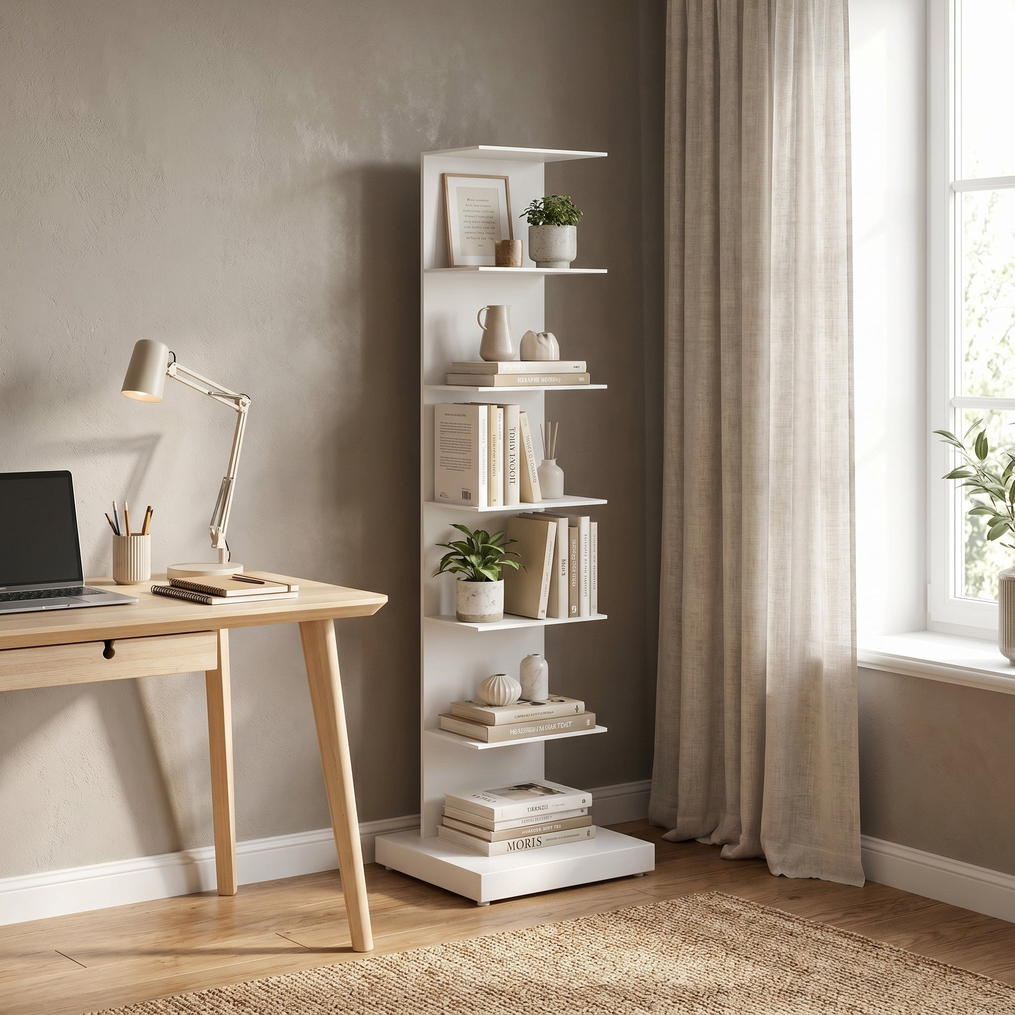 Floating Metal Bookshelf, Steel, 6, 7 or 8 Tier, Black, White or Red
