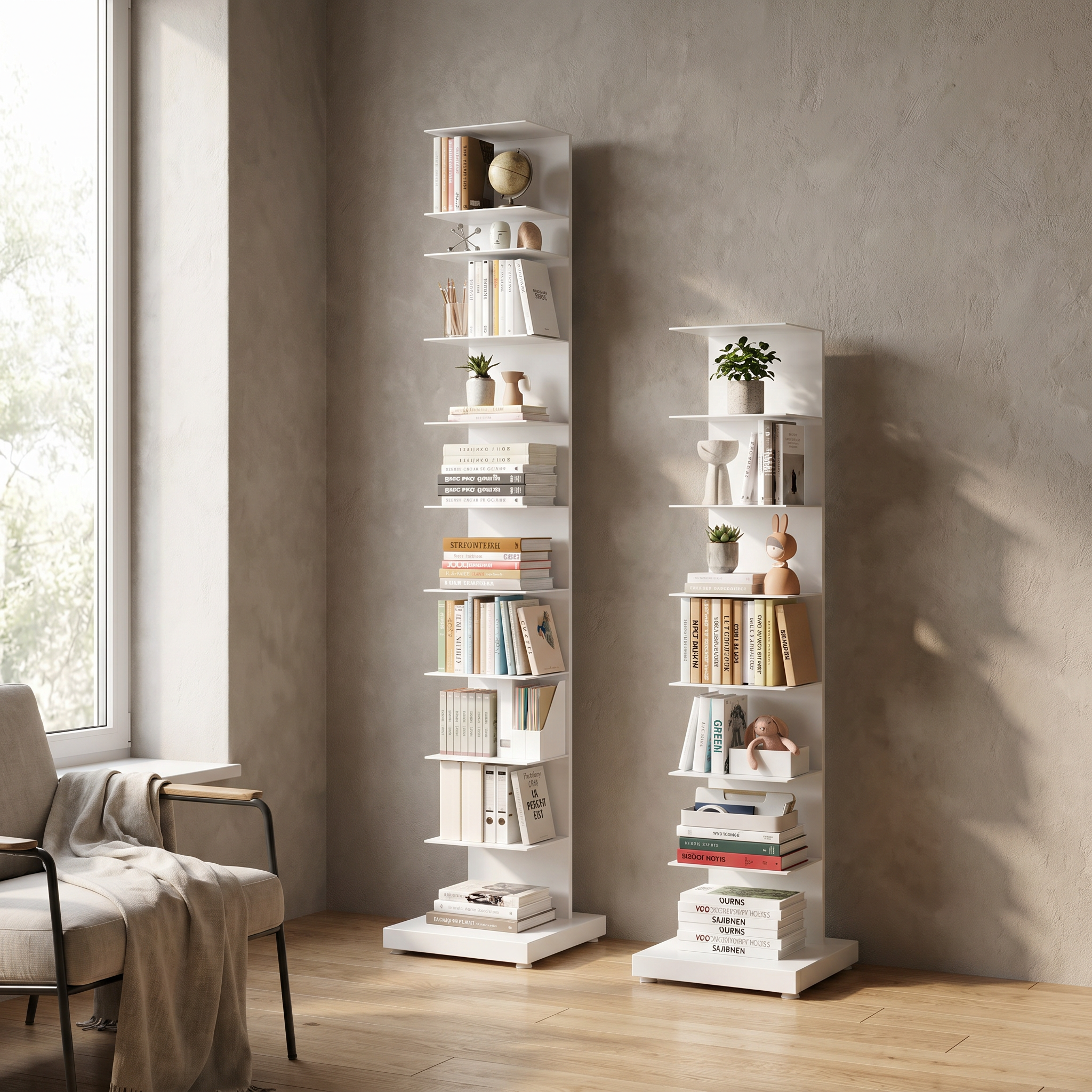 Floating Metal Bookshelf, Steel, 6, 7 or 8 Tier, Black, White or Red