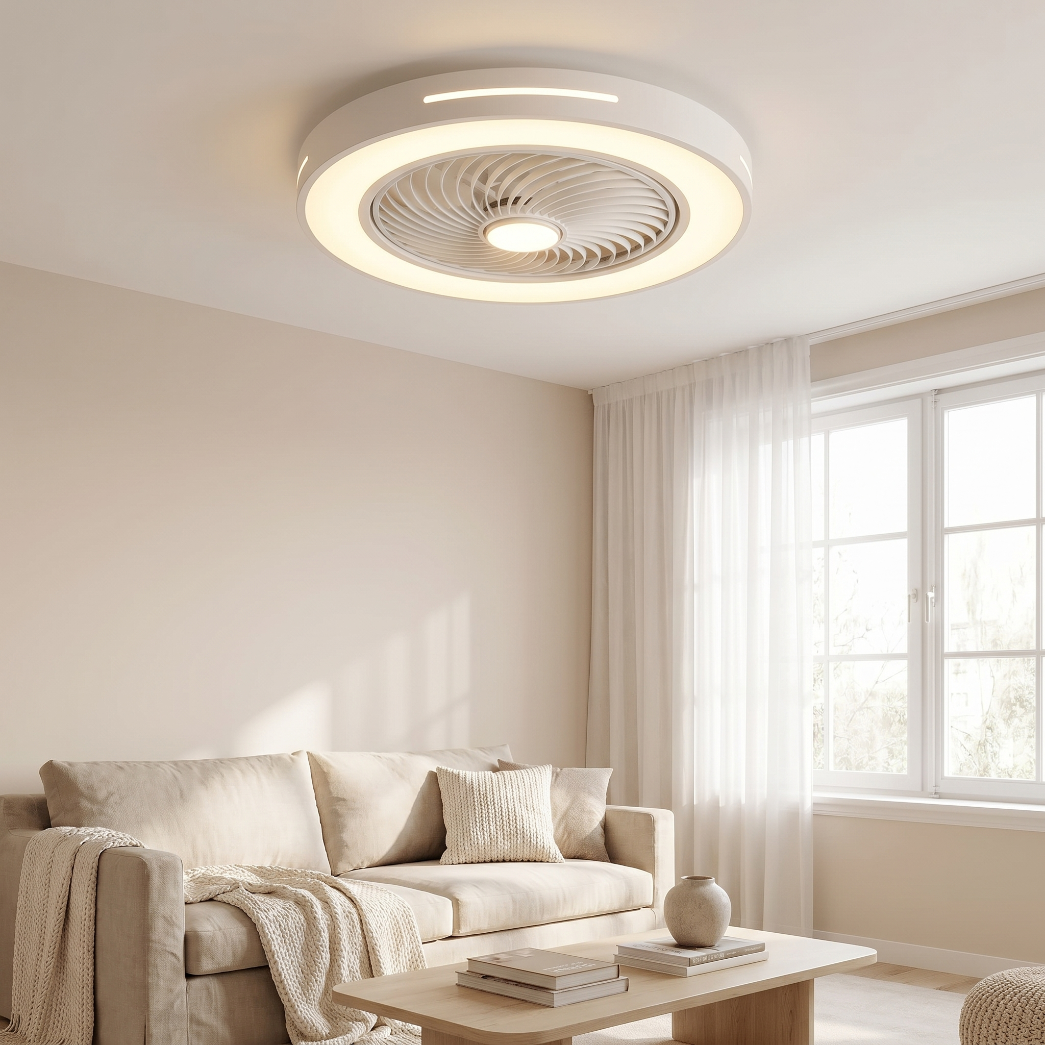 Flush Mount Ceiling Fan with Light, 72W LED, Remote, 7 Colors