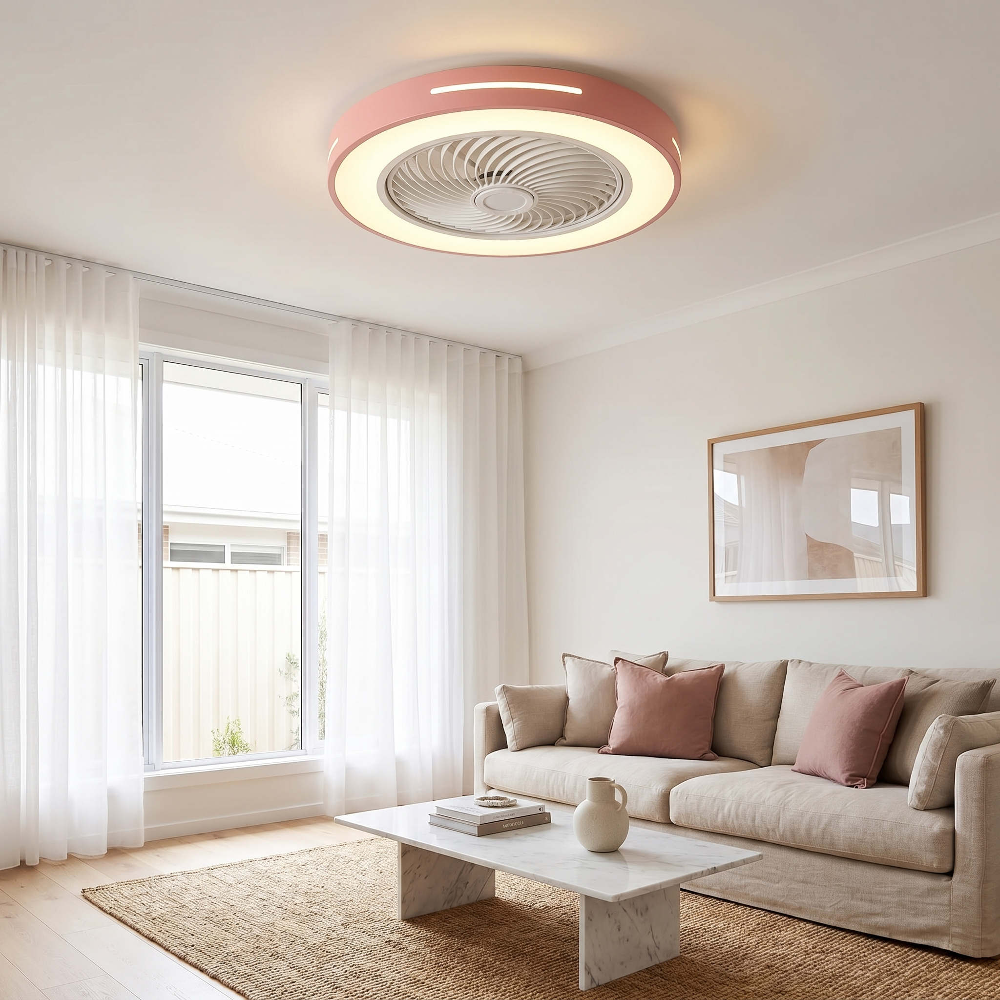 Flush Mount Ceiling Fan with Light, 72W LED, Remote, 7 Colors
