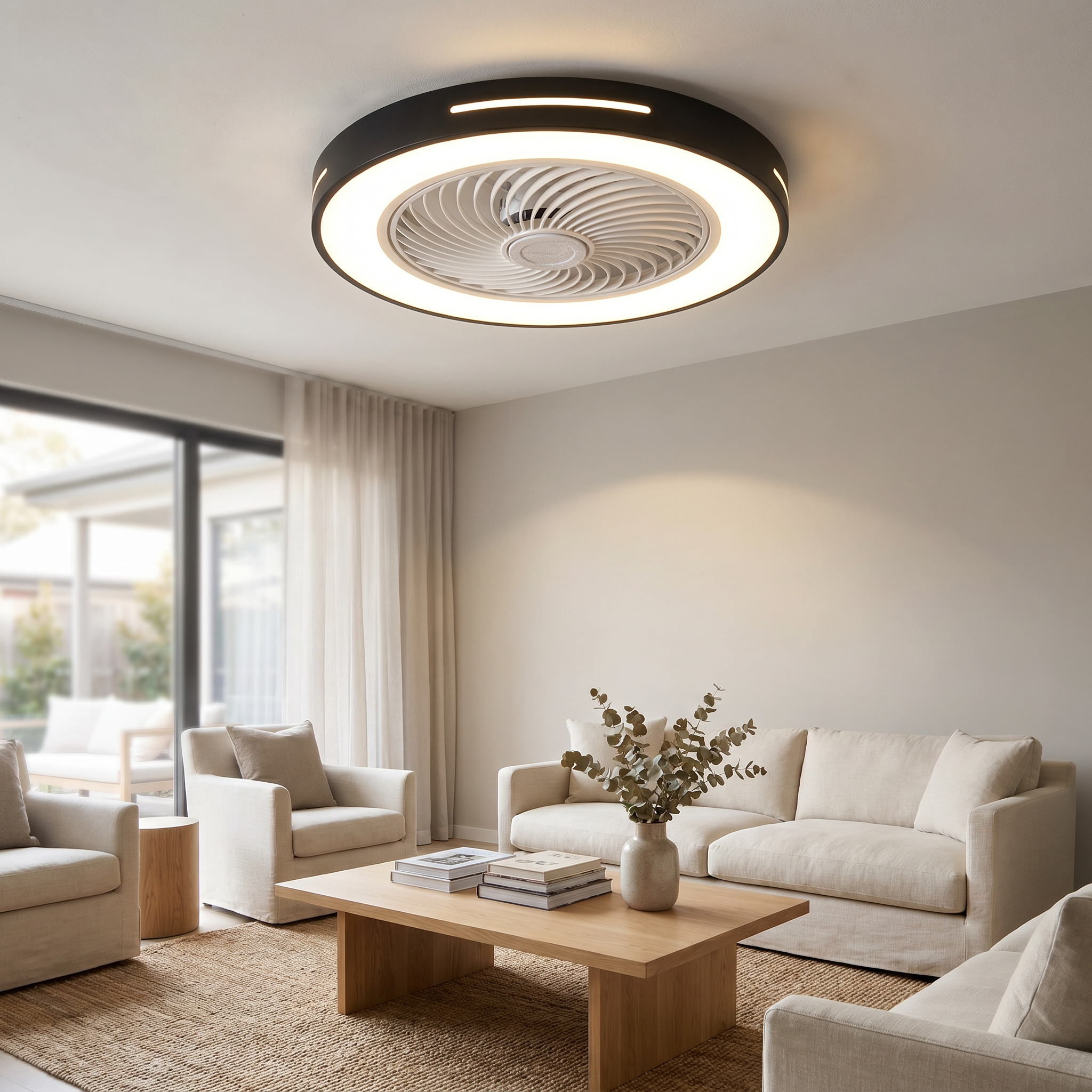 Flush Mount Ceiling Fan with Light, 72W LED, Remote, 7 Colors