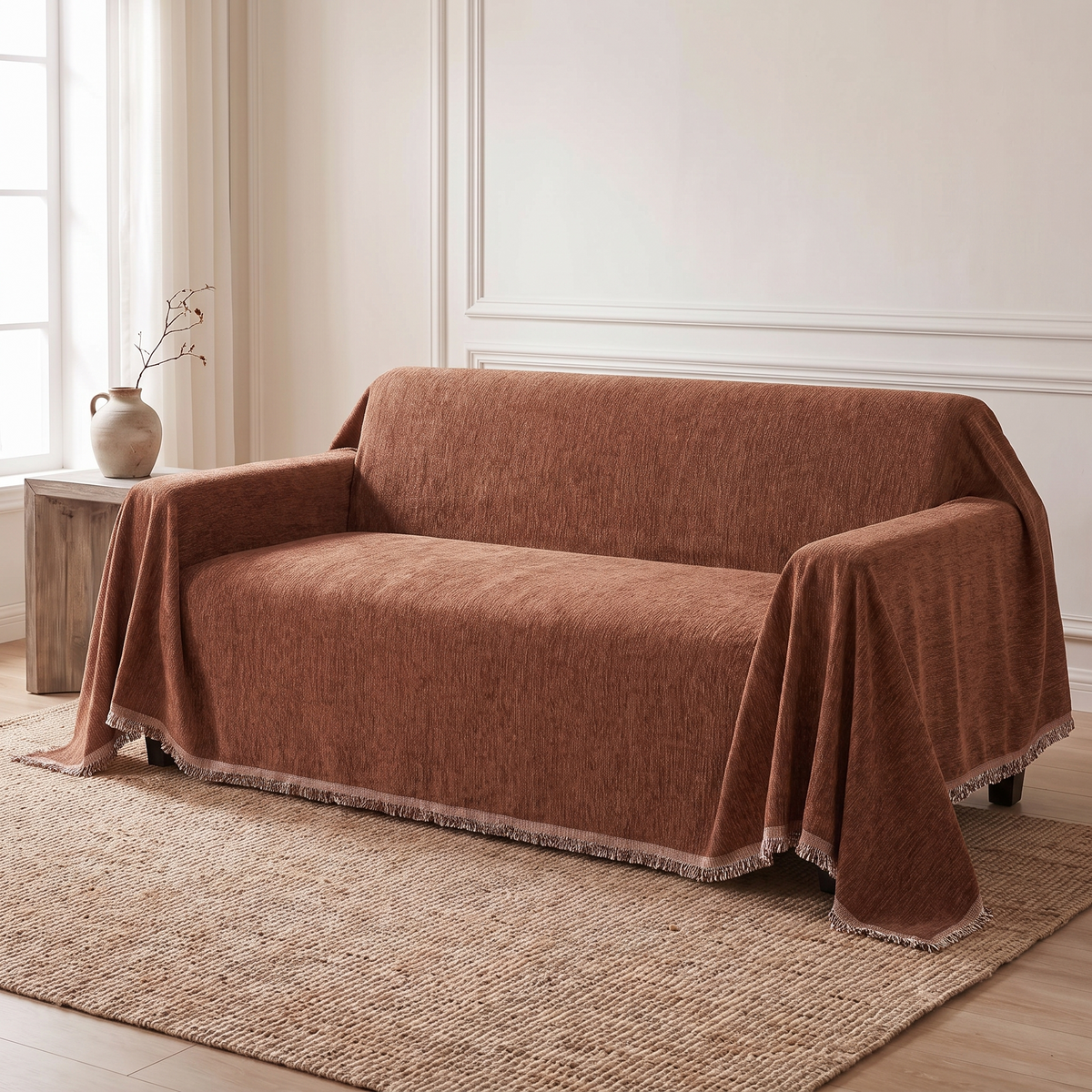 Brown woven sofa cover
