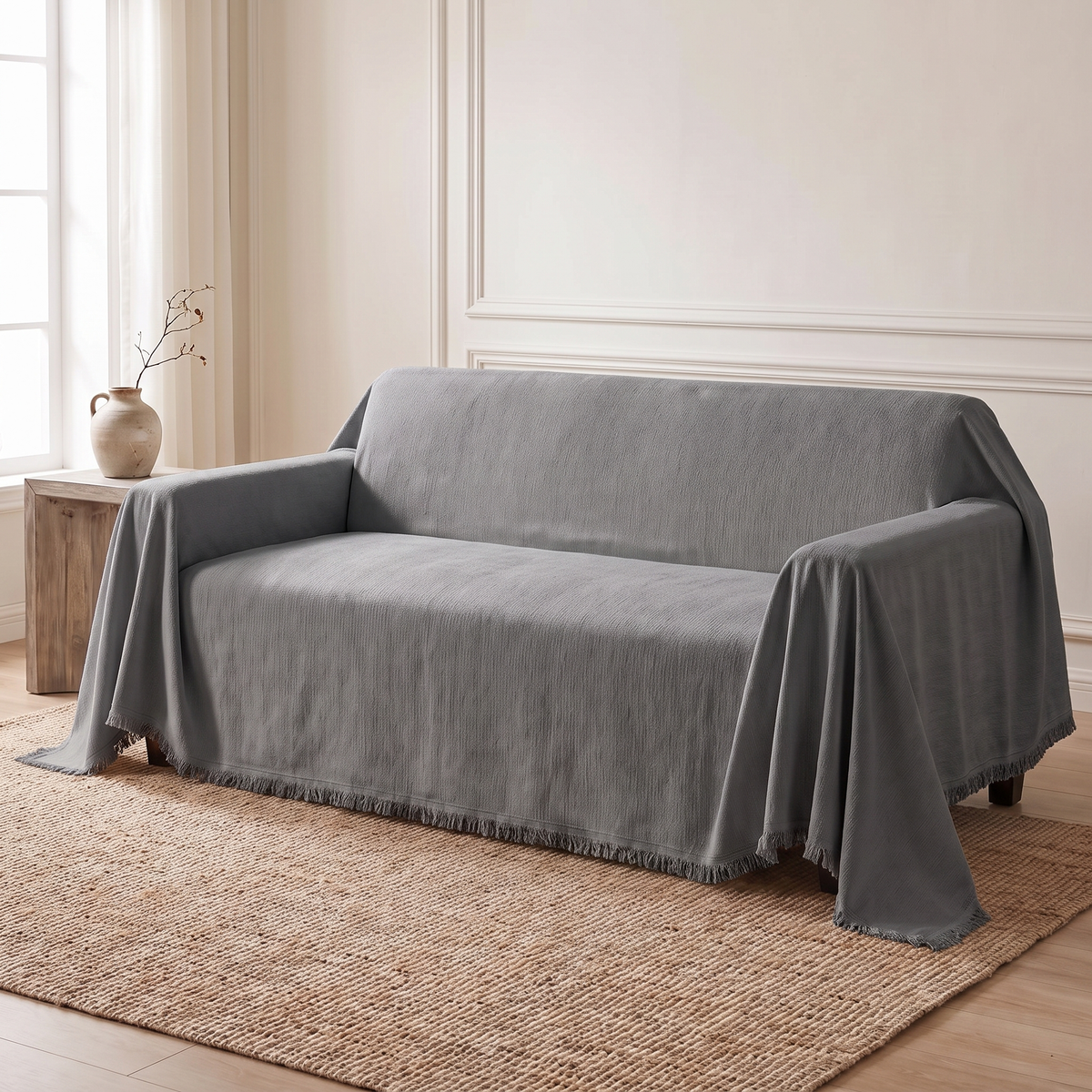 Dark gray woven sofa cover
