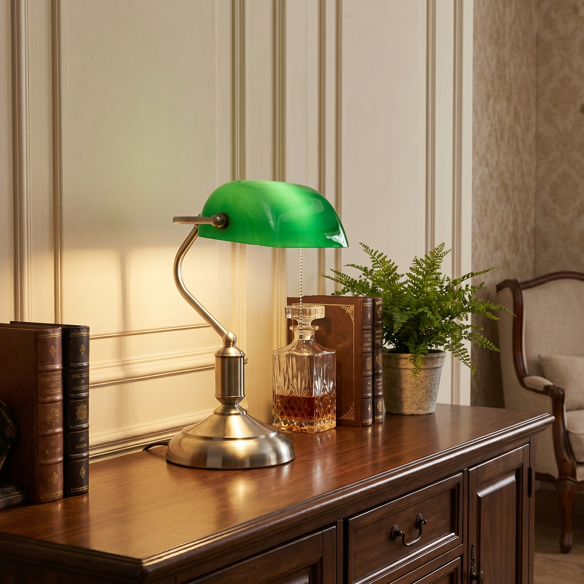 Green Banker's Desk Lamp, ABS and Iron, E26, 270° Rotatable Shade