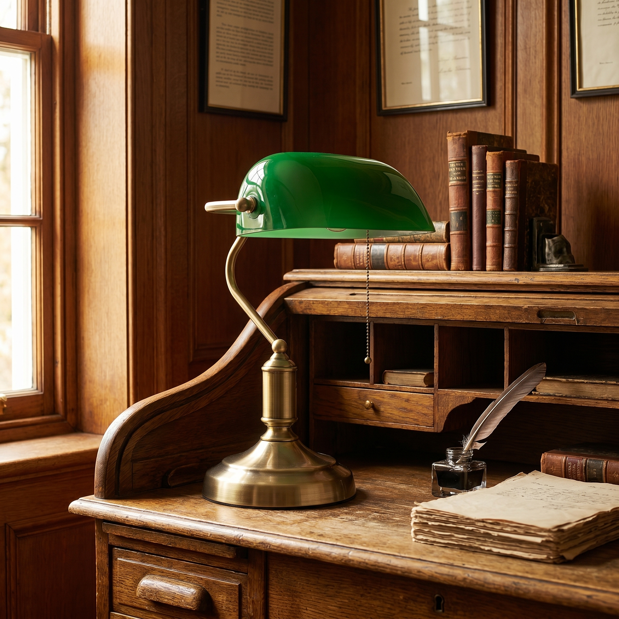 Green Banker's Desk Lamp, ABS and Iron, E26, 270° Rotatable Shade