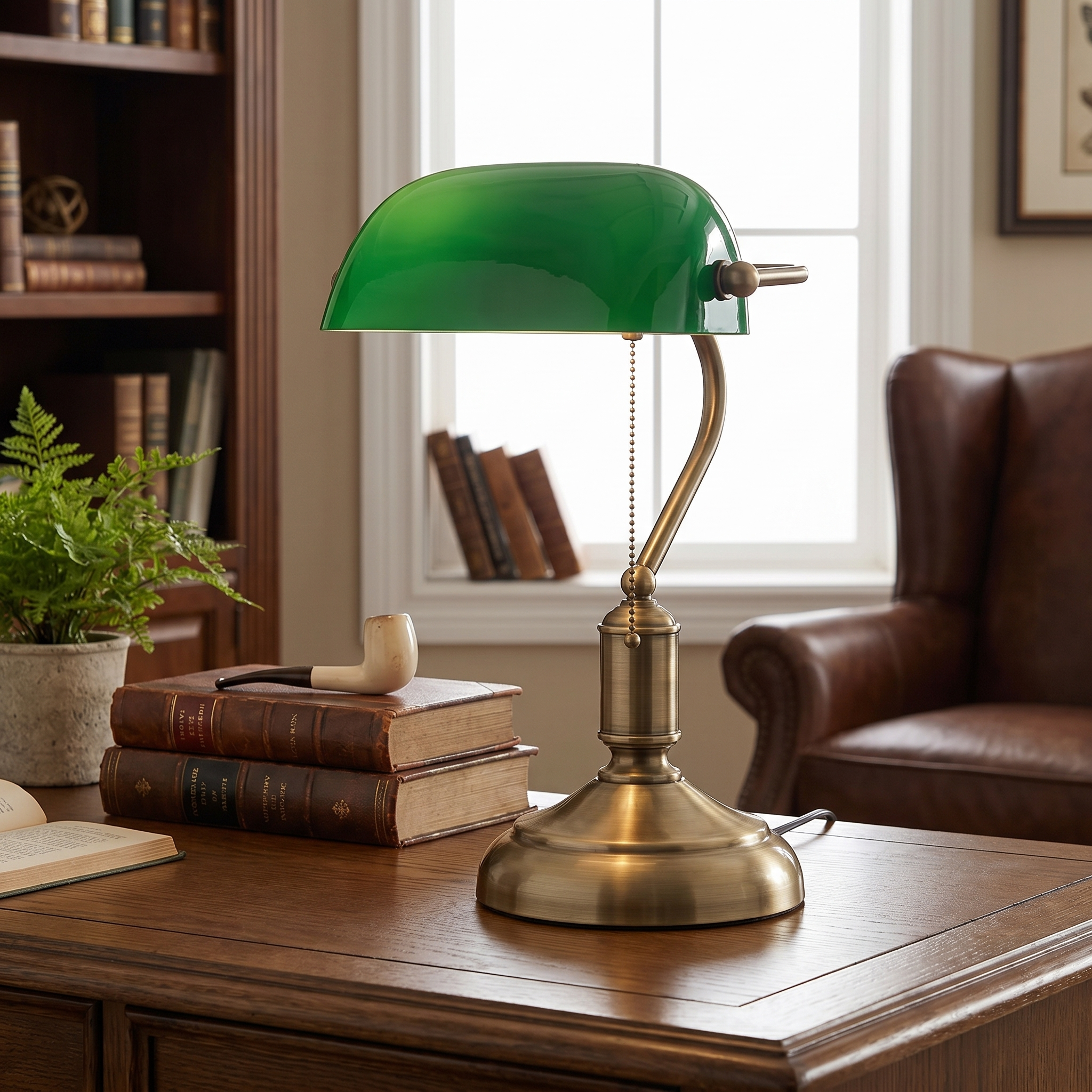 Green Banker's Desk Lamp, ABS and Iron, E26, 270° Rotatable Shade