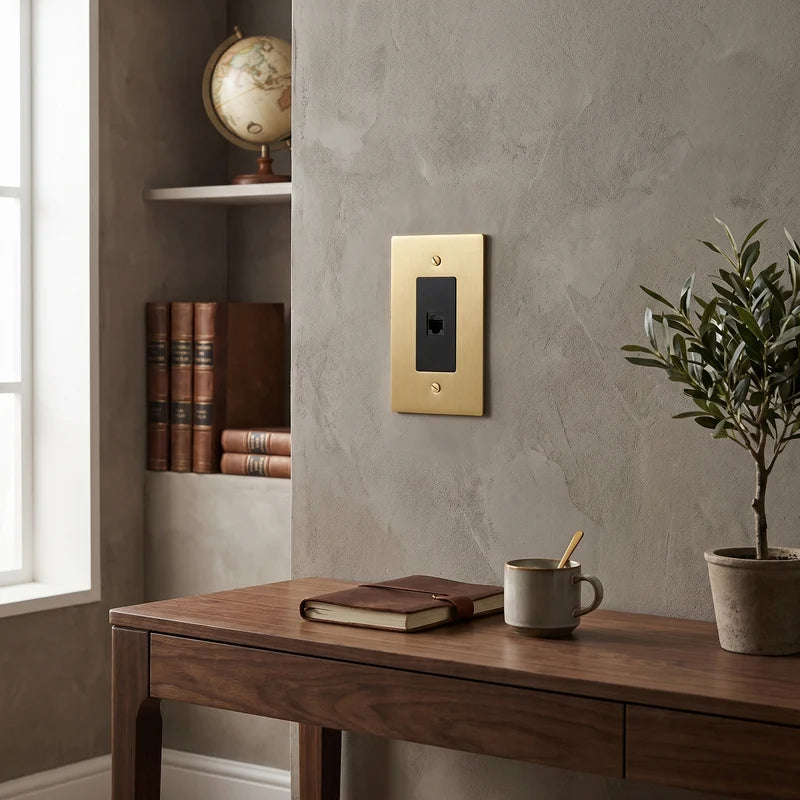 Brass Wall Plate, TV, Phone and Internet, Retro Panel