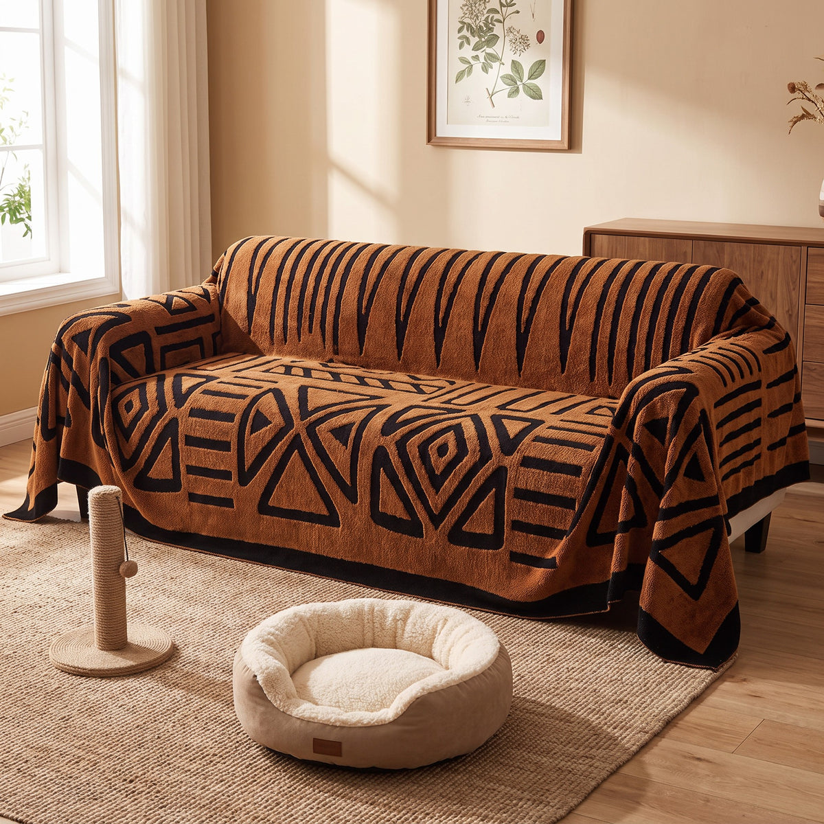 Sofa Cover in Rust on a sofa, guards against pets