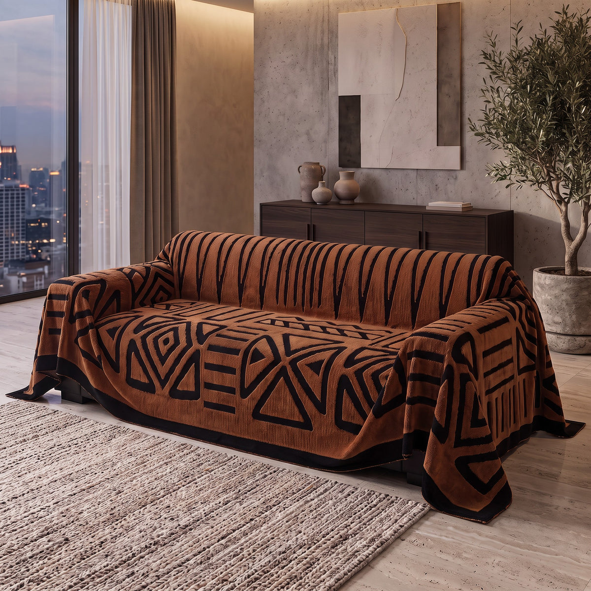 Sofa Cover in Rust on a sofa