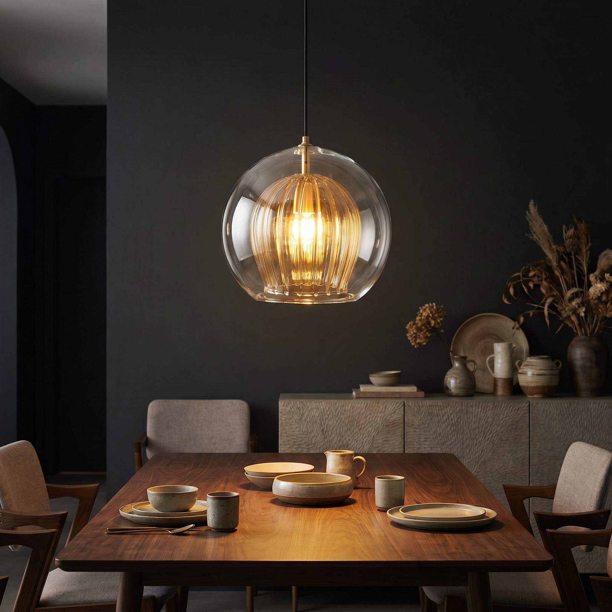 Glass Globe Pendant Light, Clear or Amber, G4 LED, 15, 20 or 25 cm, IP20