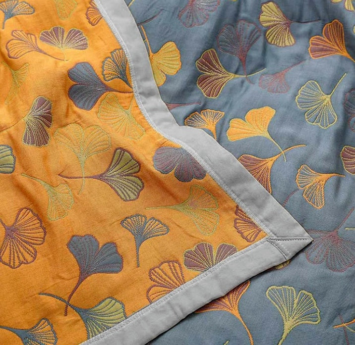 Ginkgo Leaf Reversible Throw Blanket, Cotton