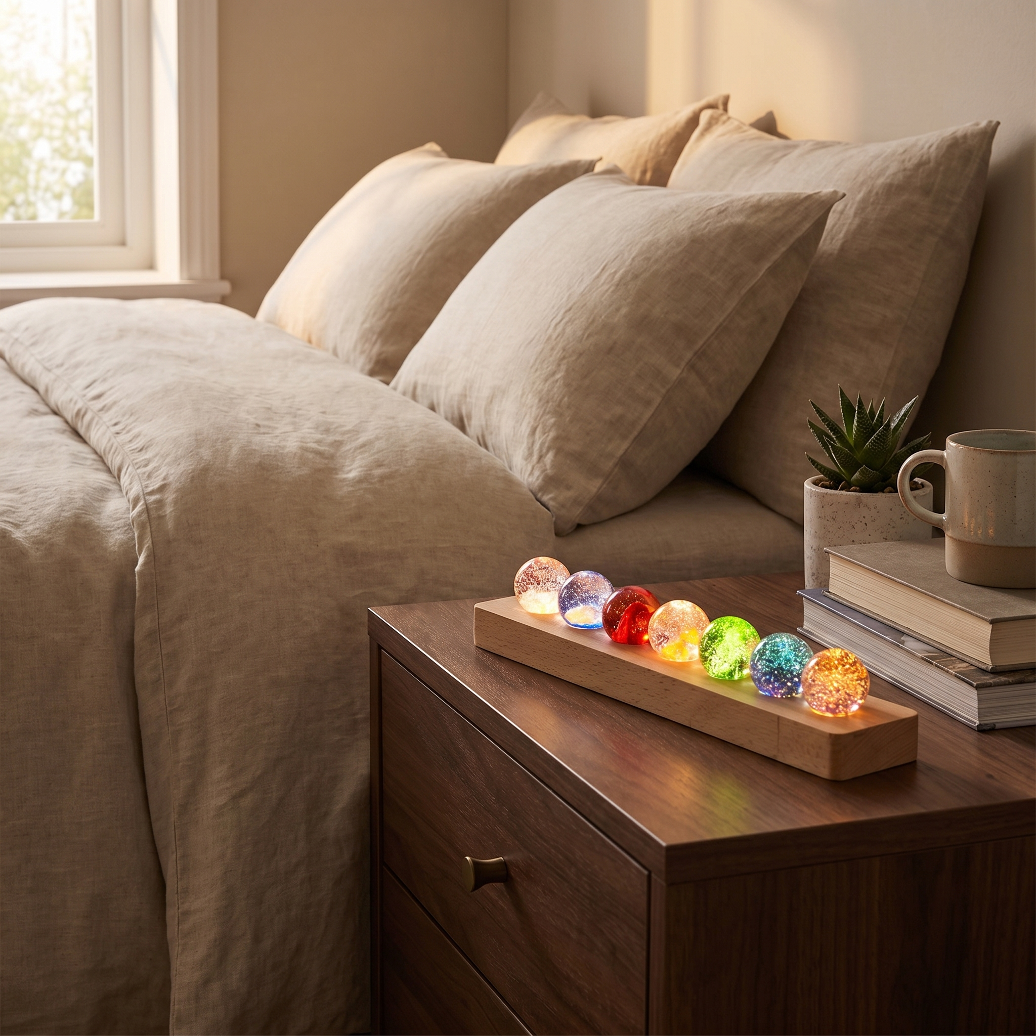 Galaxy Orb Lamp Set, 7 Crystal Orbs, Wood and Glass, USB