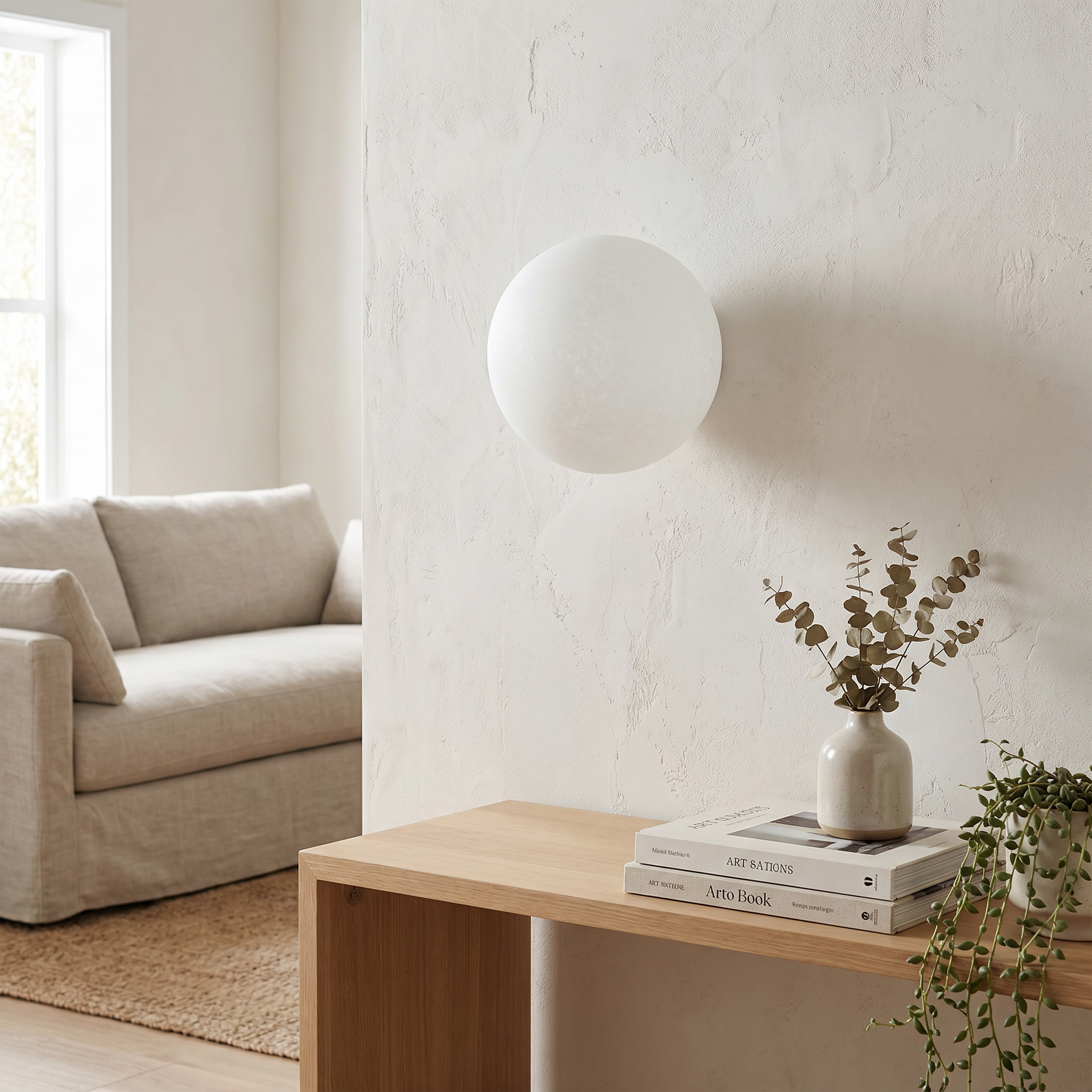 Glass Orb Wall Sconce, G9, White, Three Sizes, Hardwired, 100-240V