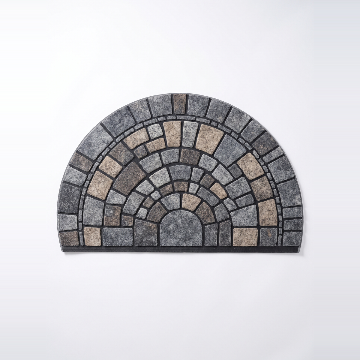 Half round mosaic door mat from above, on white