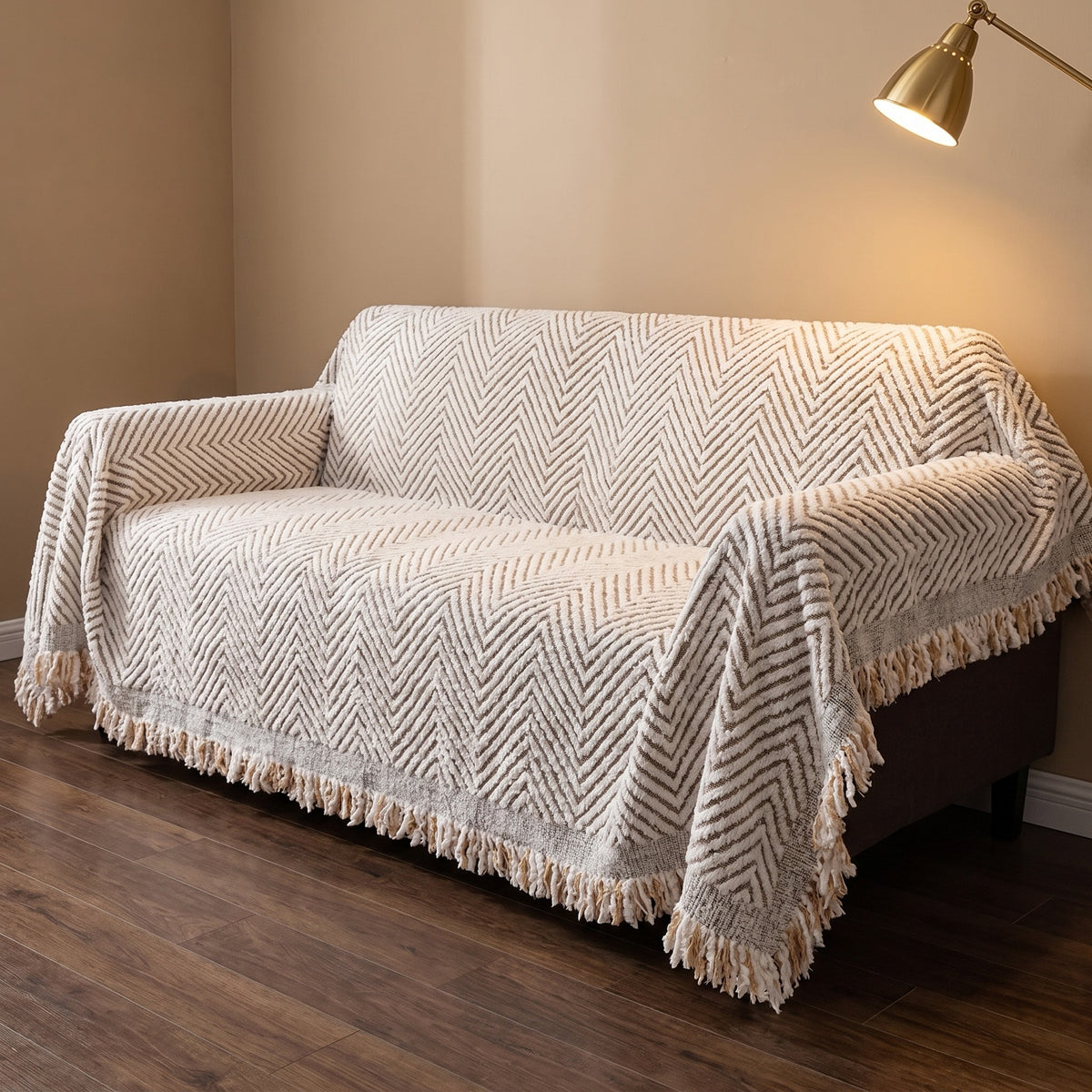 Couch Cover in Gray on a sofa, works on leather too