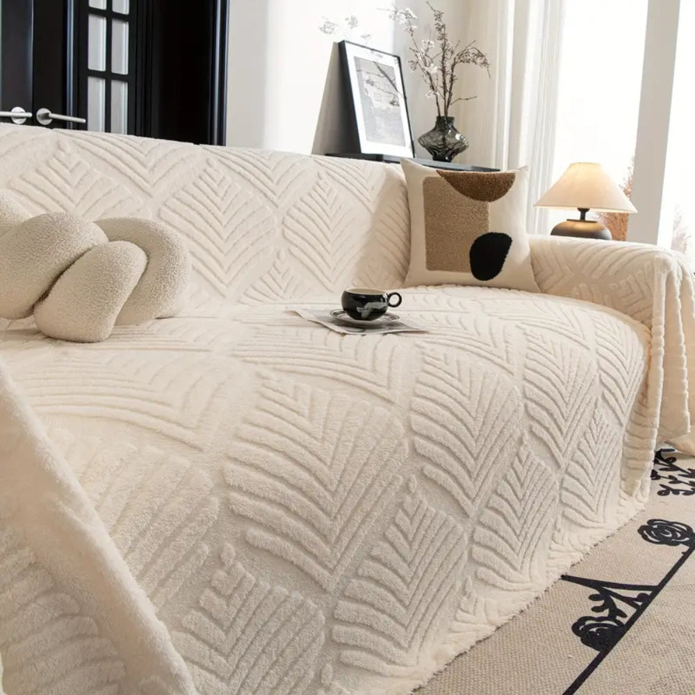 Herringbone Leaf Fleece Sofa Cover, Non-Slip