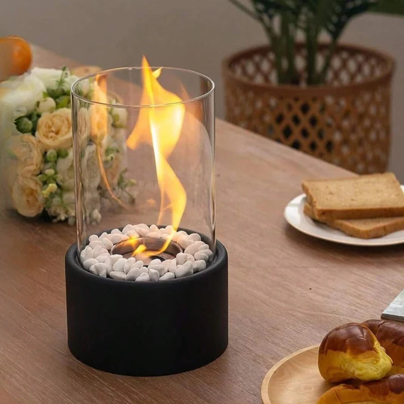 Horten fire lamp in black on a breakfast table