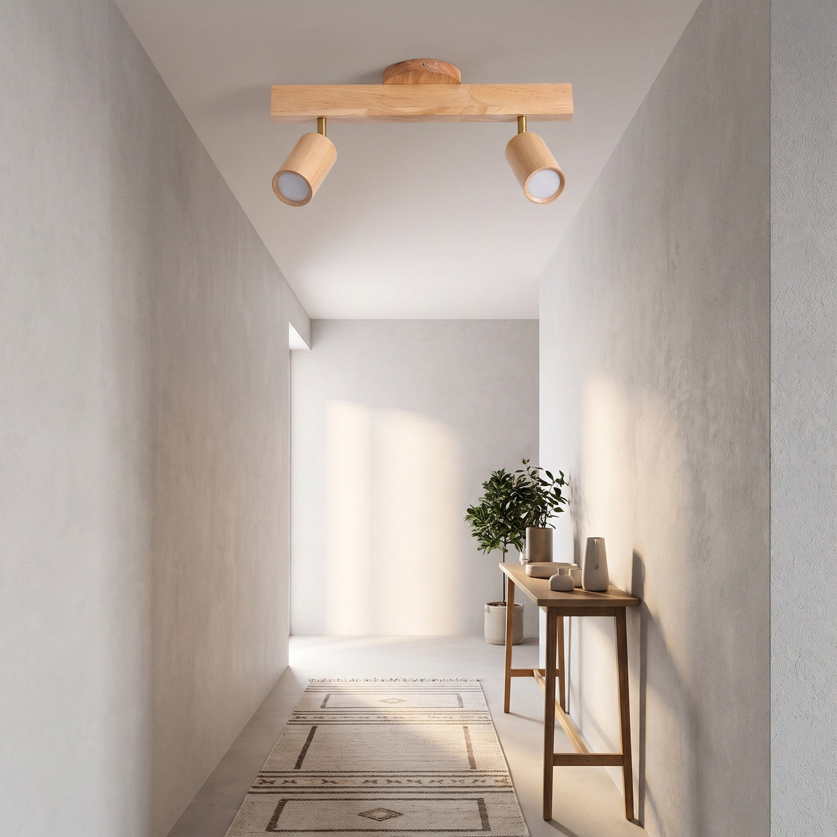 Iida wooden spotlight bar on a hallway ceiling
