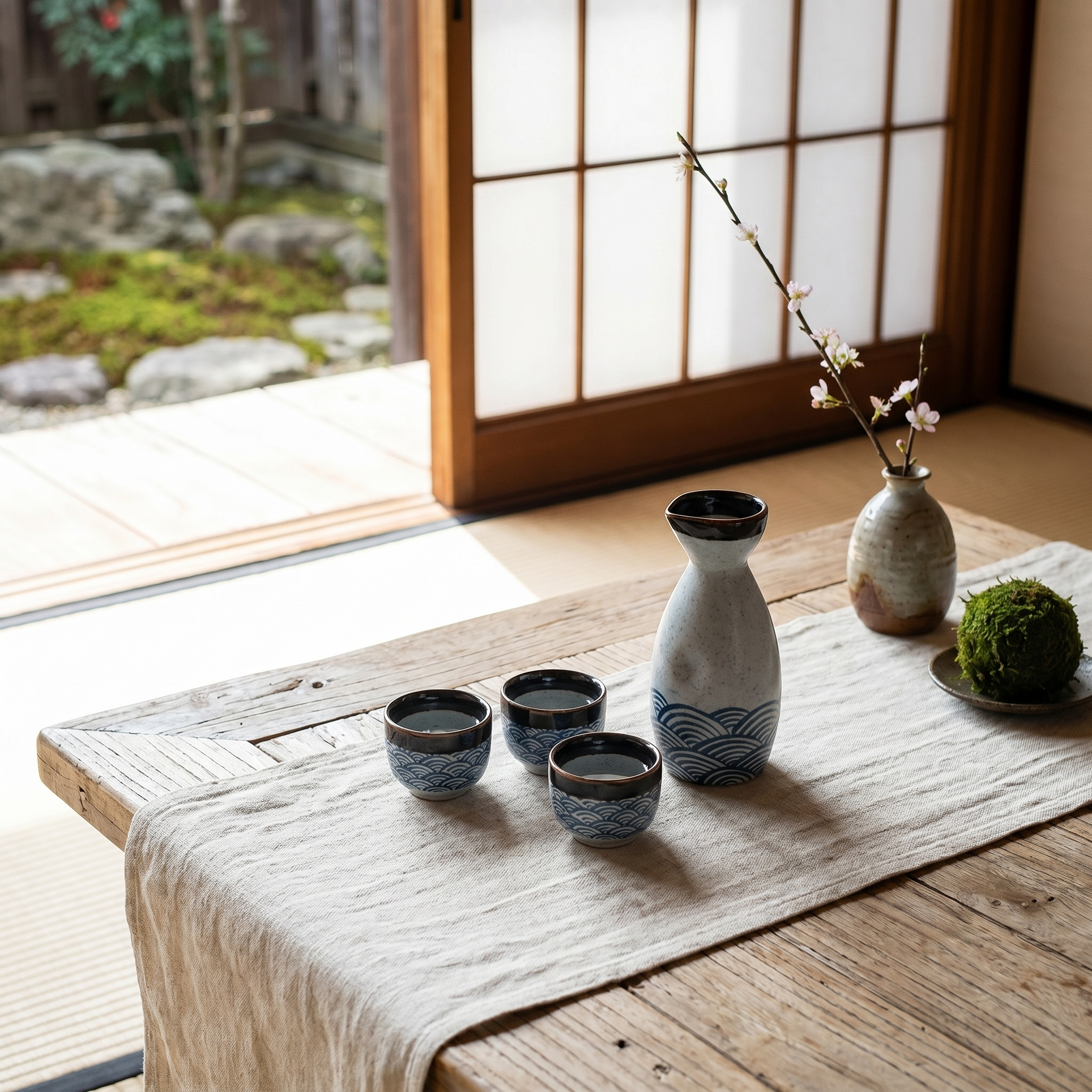 Japanese Ceramic Sake Set, Carafe and Cups, CIQ Certified, Handcrafted