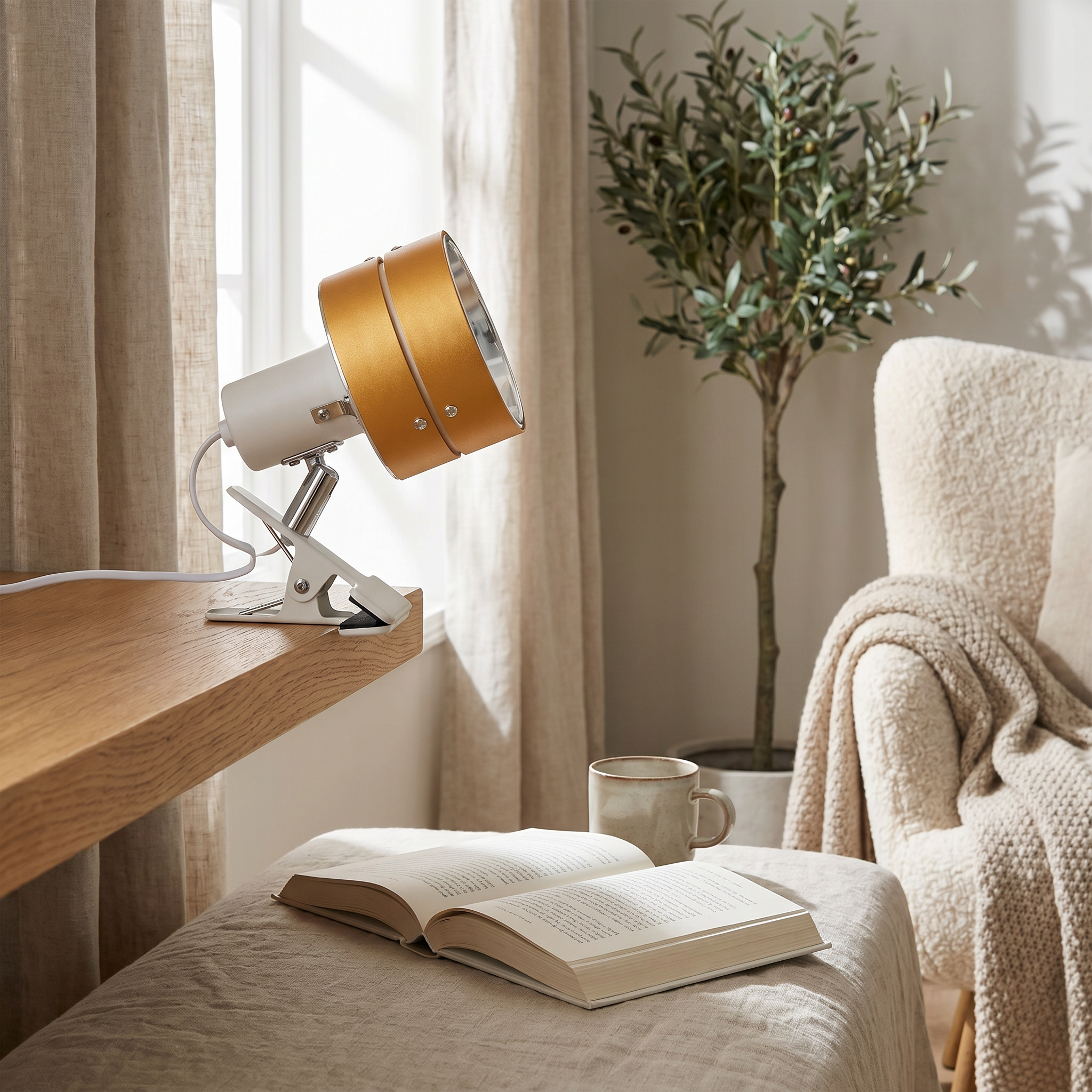 Japanese Round Wood Table Lamp, Iron and Acrylic, E26, Two Colors