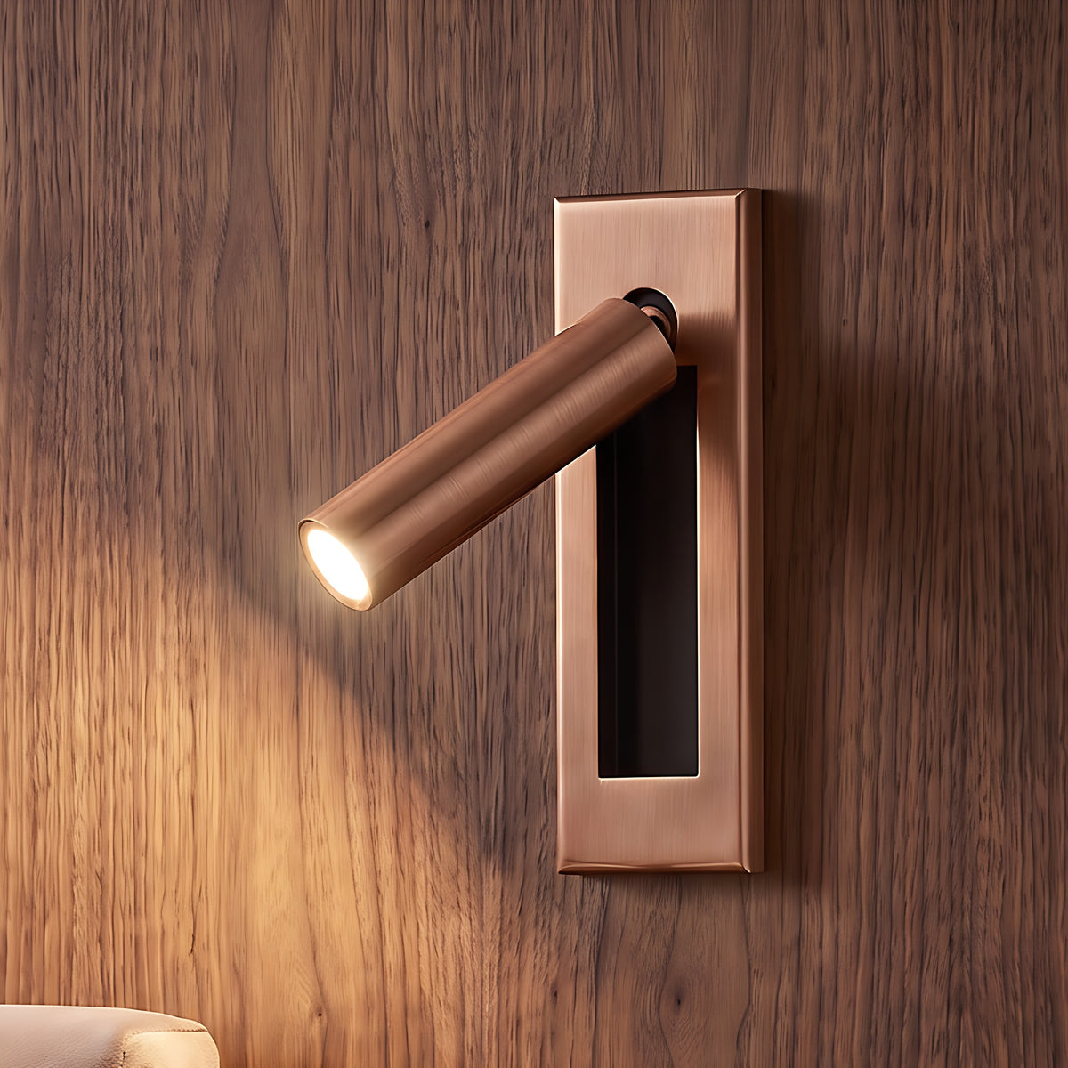 Kaia LED reading wall light, round, hidden switch, copper finish