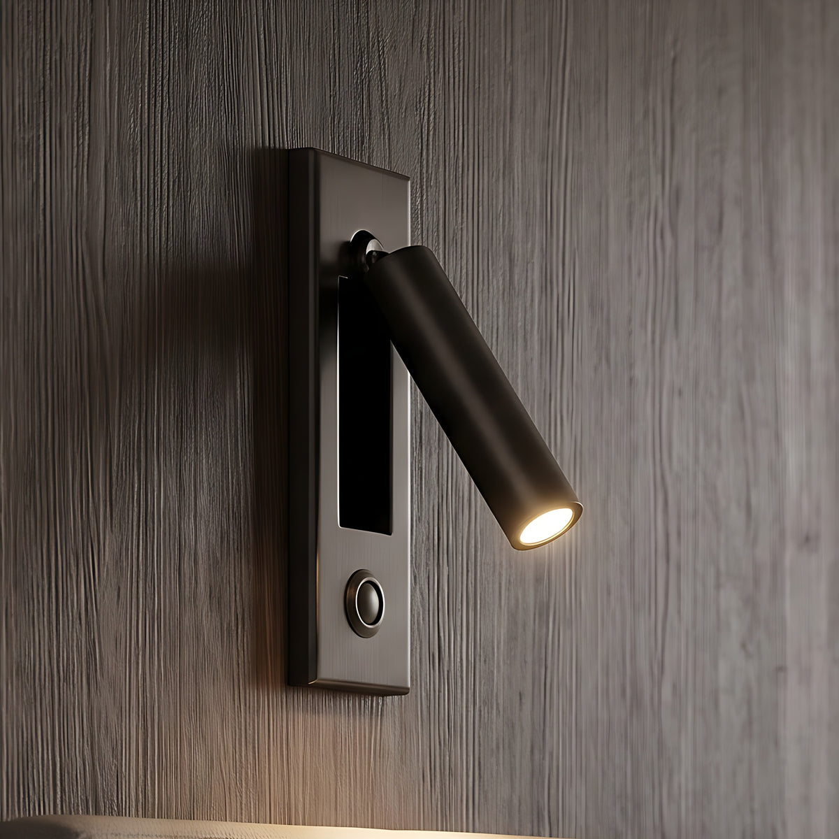 Kaia LED reading wall light, round, push button, matte black finish
