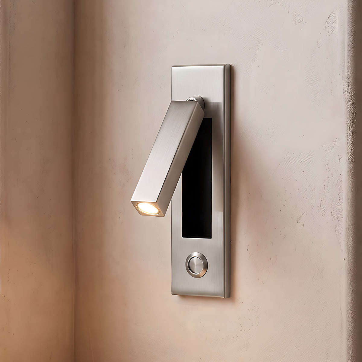 Kaia LED reading wall light, square, push button, nickel finish