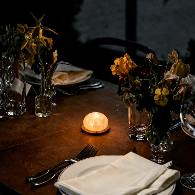 Kvist dome light lit on a dinner table at night
